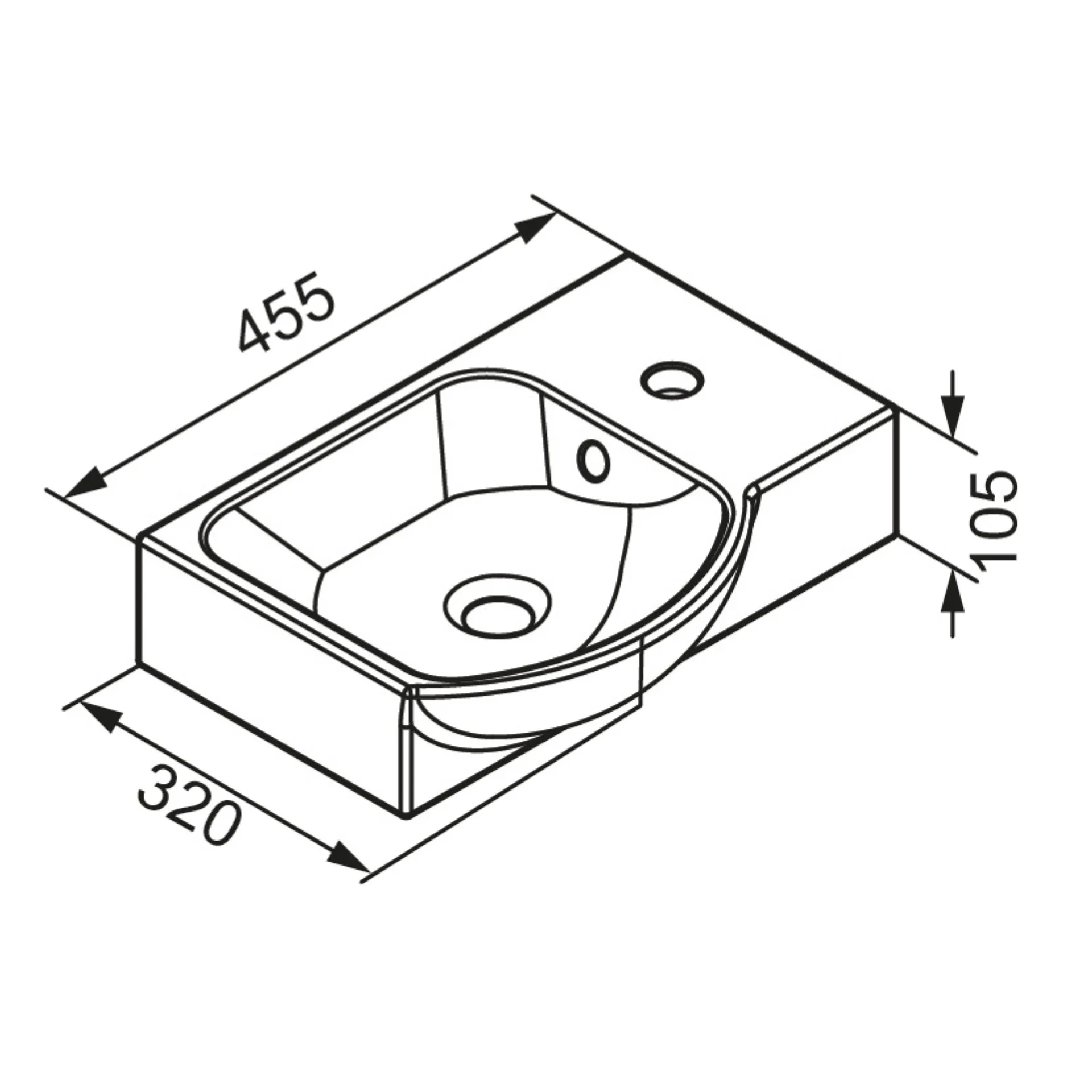 LANZET K3 Waschbecken 45,5 cm breit, Weiß, Keramik, Hahnloch rechts