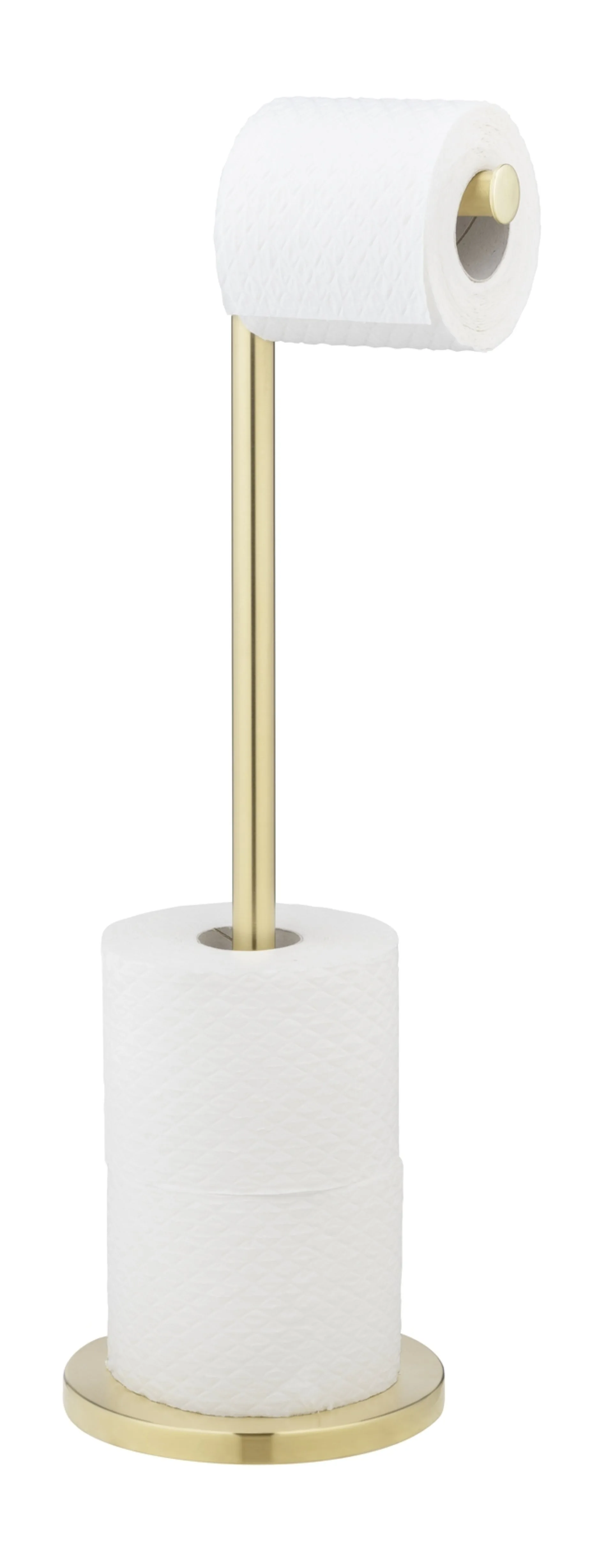 WENKO 2IN1 Toilettenpapierhalter, Gold, mit Bevorrater, stehend