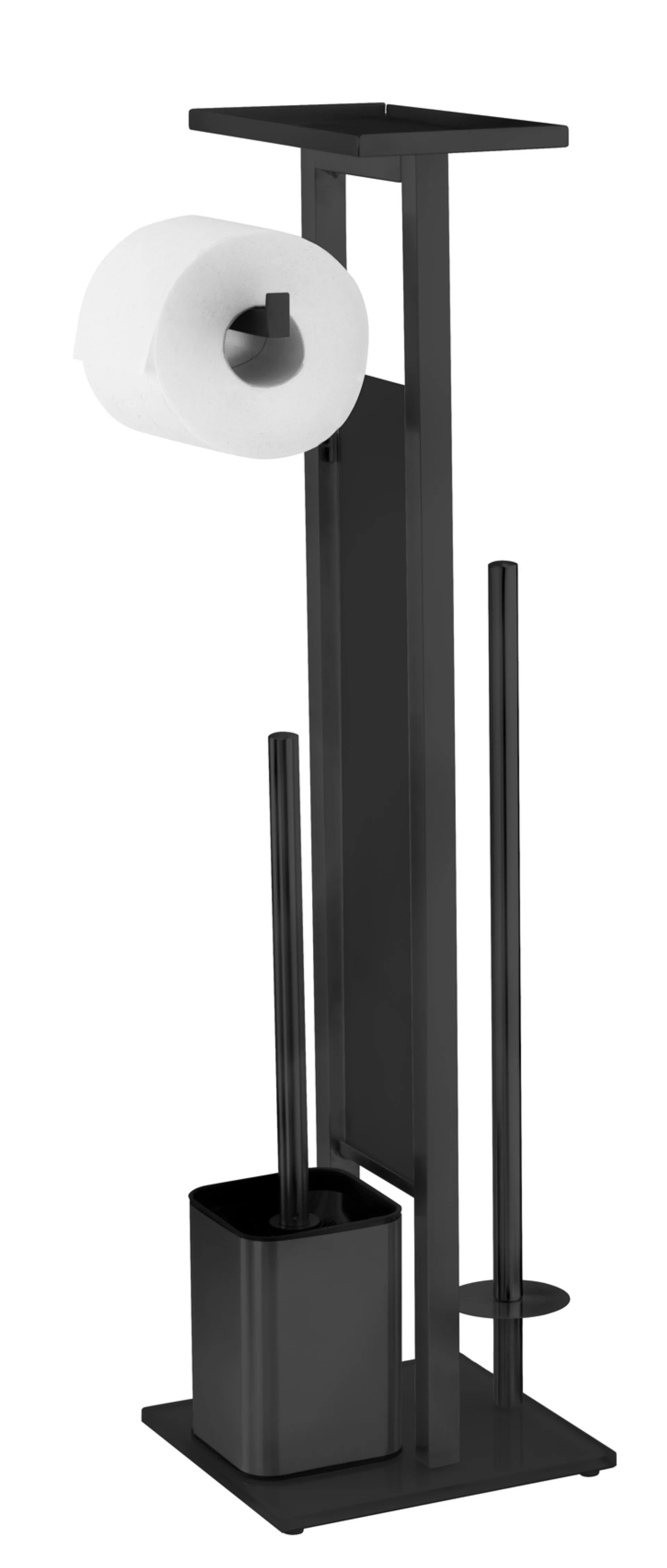 WENKO DEBAR WC-Garnitur, Schwarz, mit Toilettenpapierhalter, Bevorrater und Ablage, stehend
