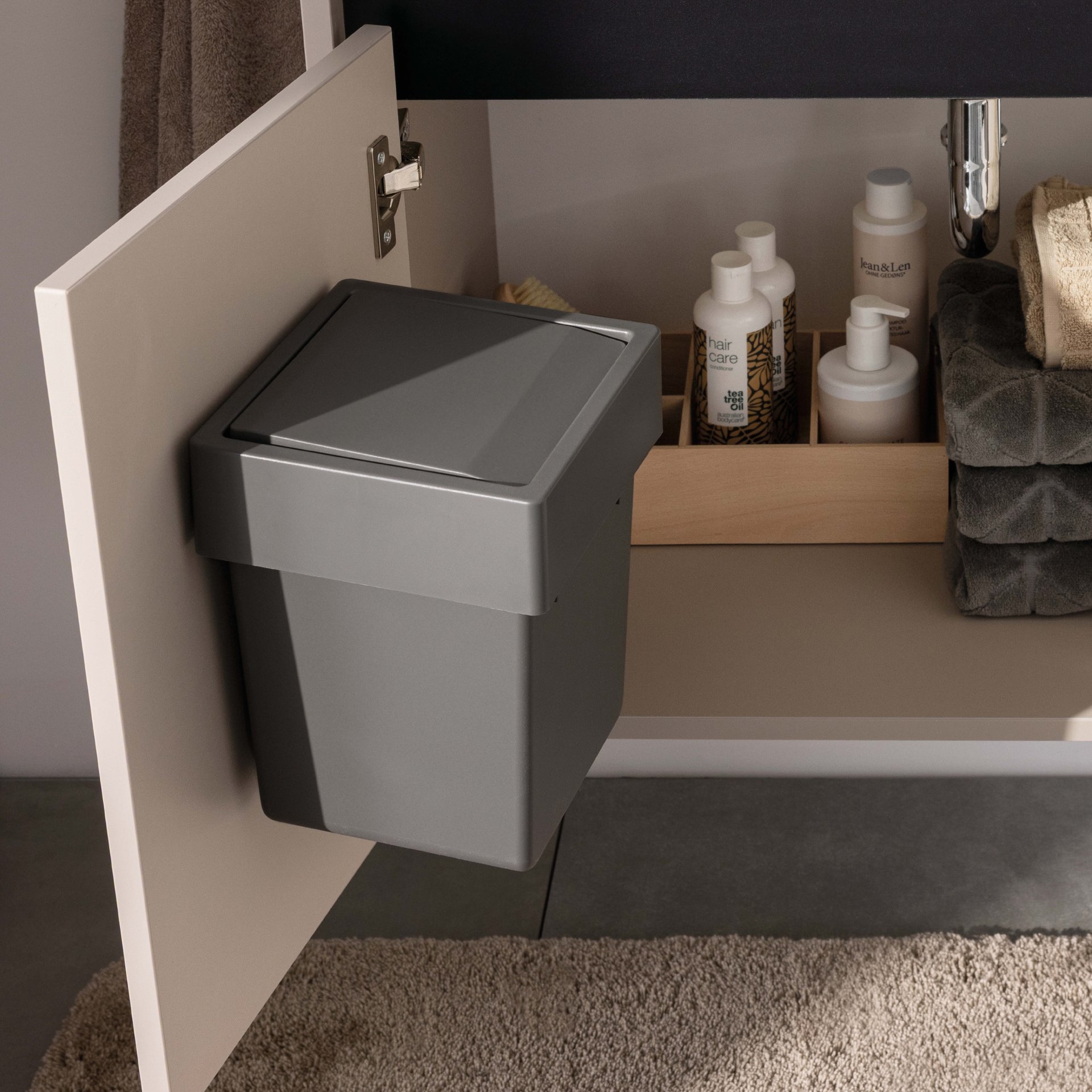 FACKELMANN Einbau Mülleimer 17 cm breit, Anthrazit, mit Schwingdeckel