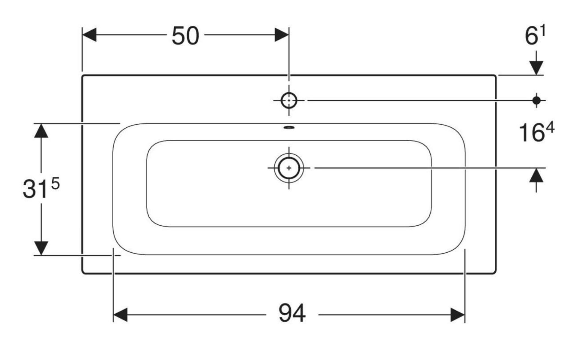 GEBERIT RENOVA PLAN Waschbecken Keramik 100 cm breit, Weiß, mit Hahnloch, mit Überlauf
