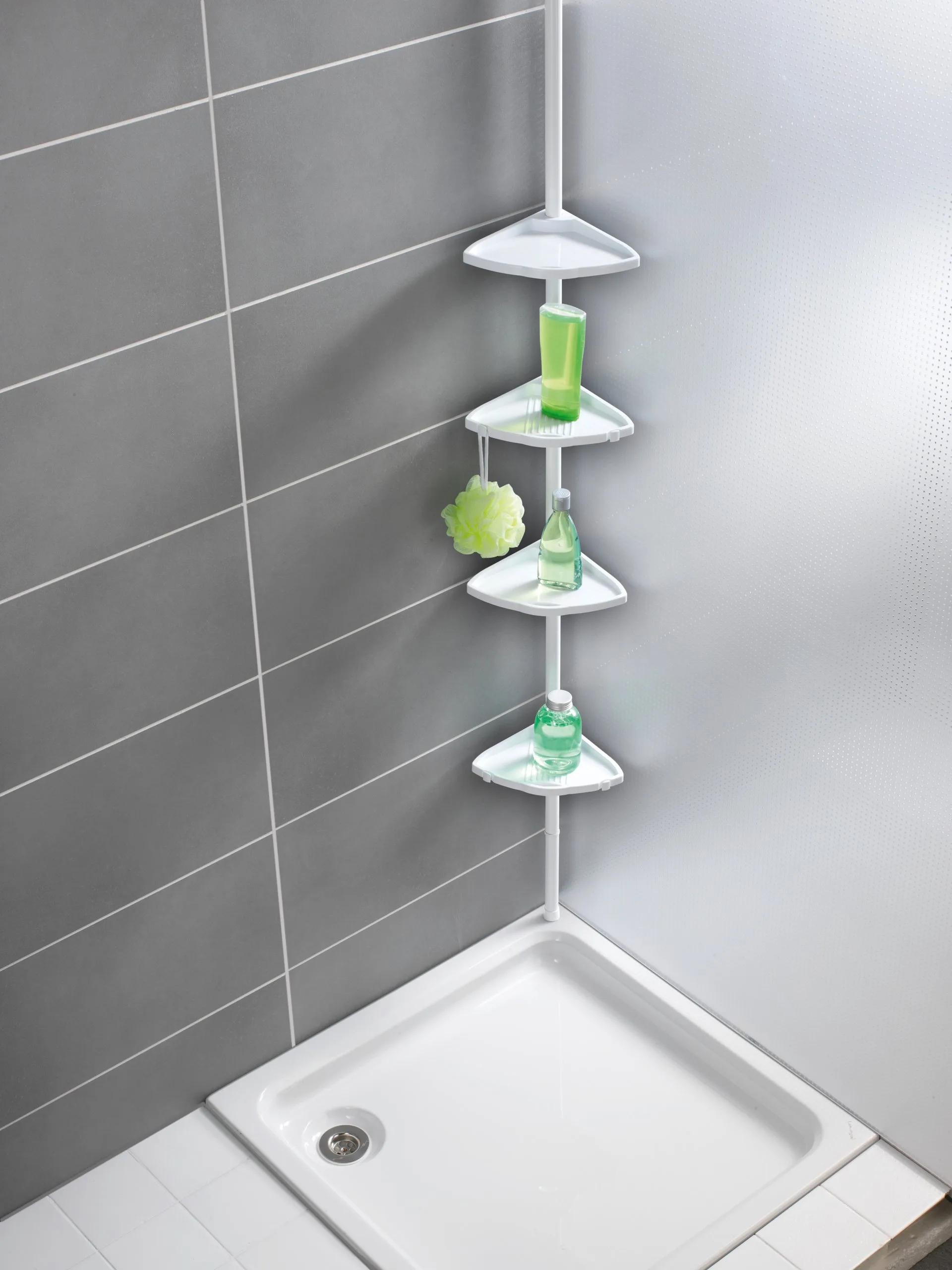 WENKO COMPACT Dusch Eckablage, Weiß, 4 Etagen, ausziehbar