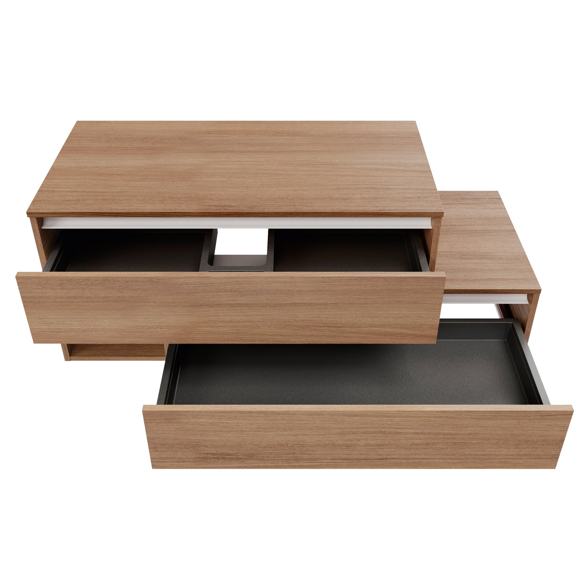 FACKELMANN VITA Waschbeckenunterschrank 129 cm breit, Braun hell, mit weißen Blenden, 1 Fach, Ablage rechts, asymmetrisch