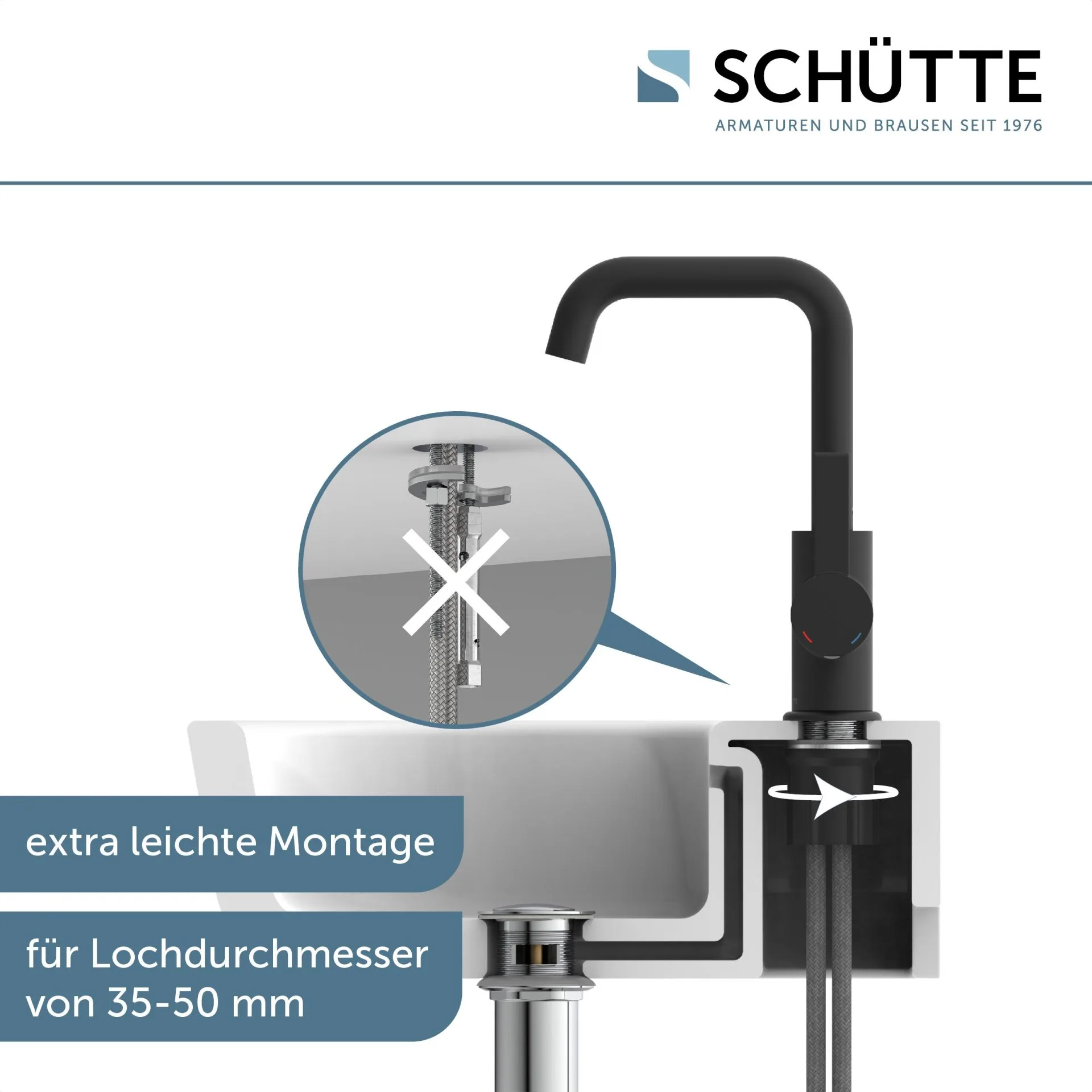 SCHÜTTE LOS ANGELES Waschtischarmatur, Schwarz matt, schwenkbar