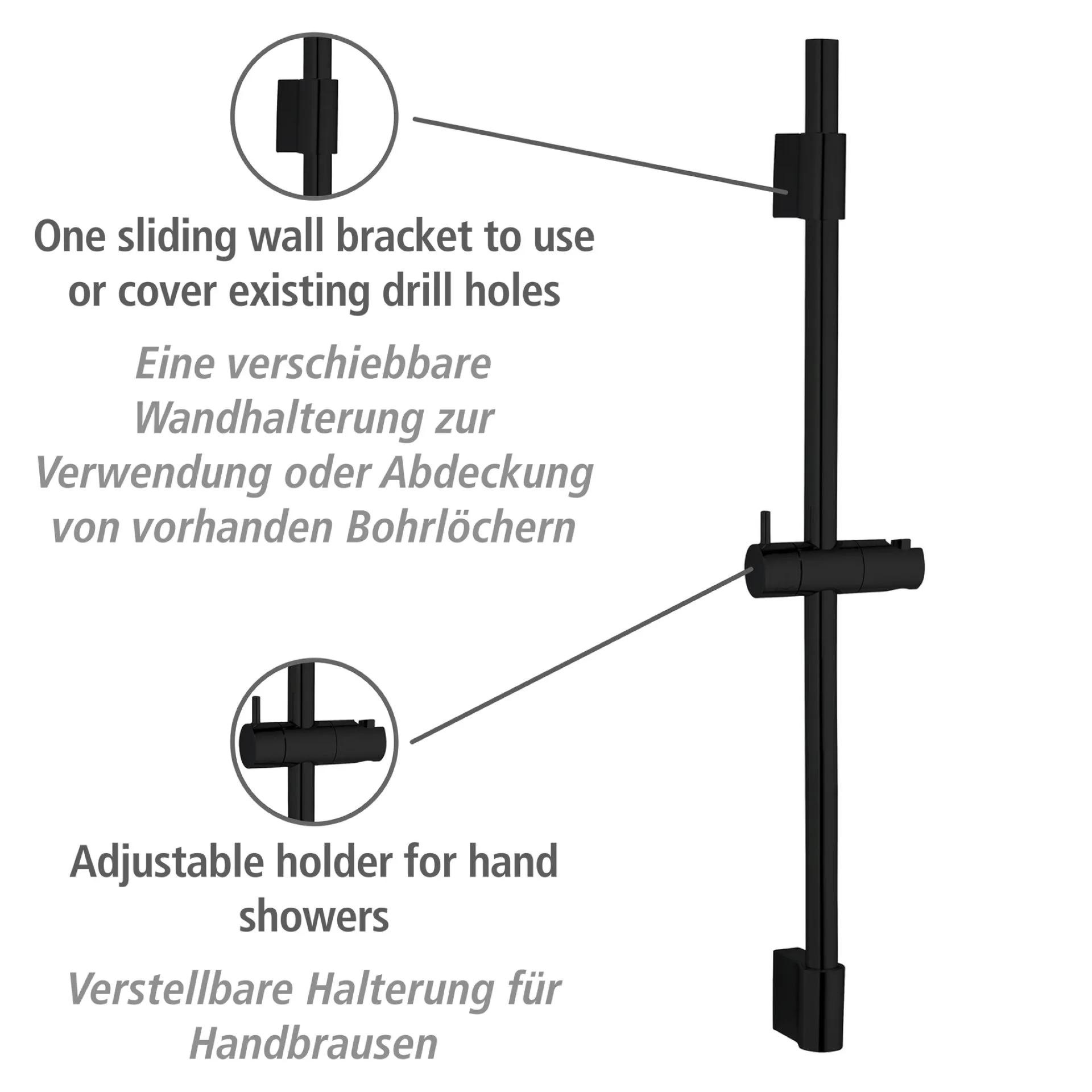 WENKO CLASSIC Duschstange 70 cm, Schwarz