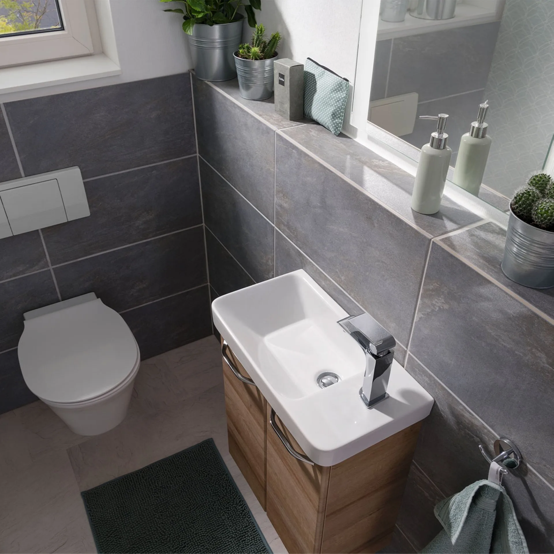 FACKELMANN MILANO Gäste WC Waschtisch Set 55 cm breit, Braun, Waschbecken Keramik Weiß