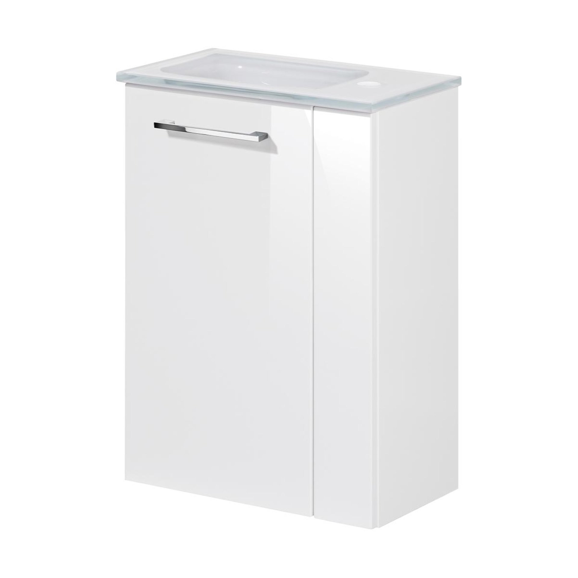 FACKELMANN SBC SCENO Gäste WC Waschtisch Set 45 cm breit, Weiß, Waschbecken Glas Weiß, Türanschlag links