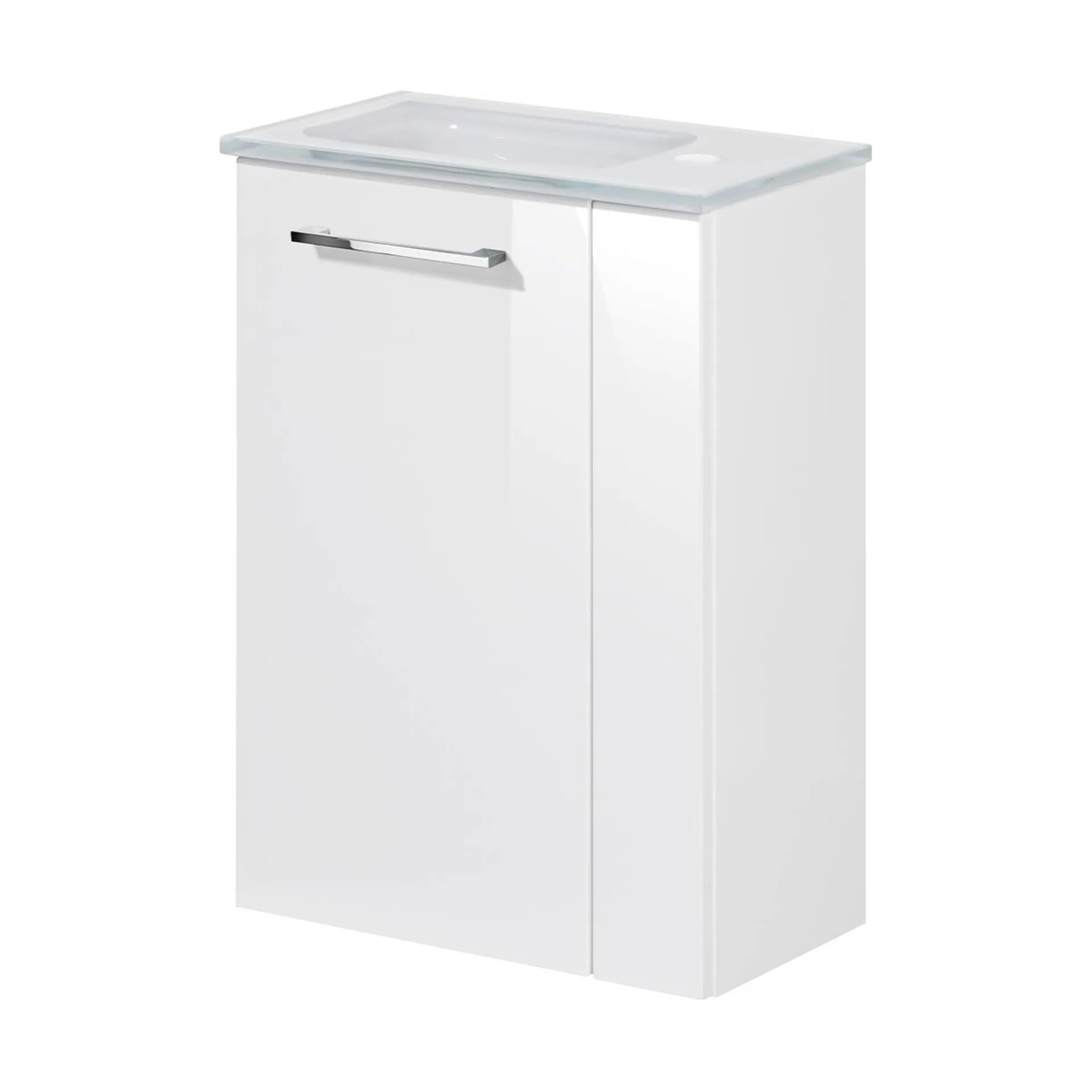 FACKELMANN SBC SCENO Gäste WC Waschtisch Set 45 cm breit, Weiß, Waschbecken Glas Weiß, Türanschlag links