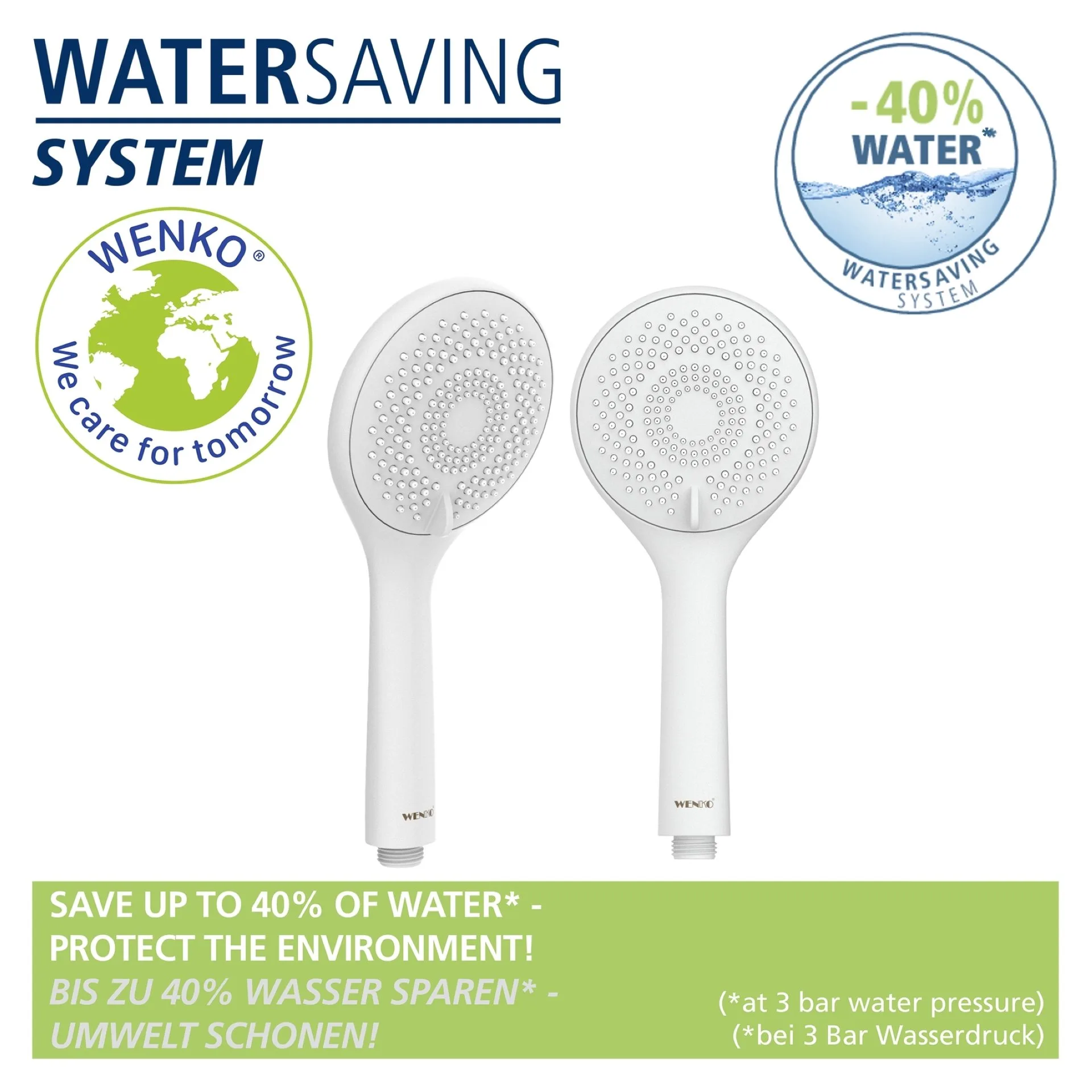 WENKO Stangenbrause Set 70 cm, Weiß, mit Wassersparsystem, 3 verschiedene Wasserstrahlarten, Edelstahl
