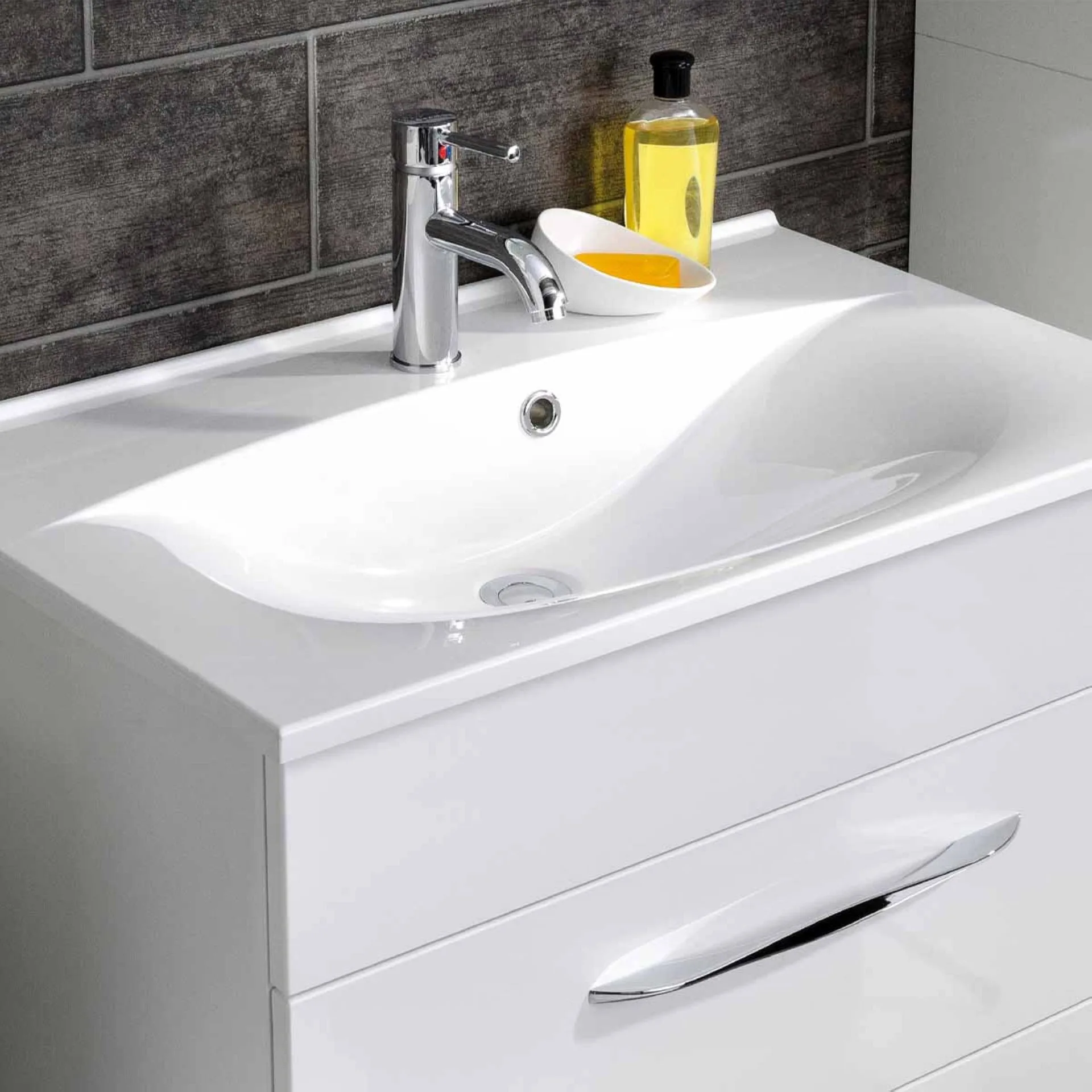 FACKELMANN CAPRI Waschbecken 80 cm breit, Weiß, Gussmarmor