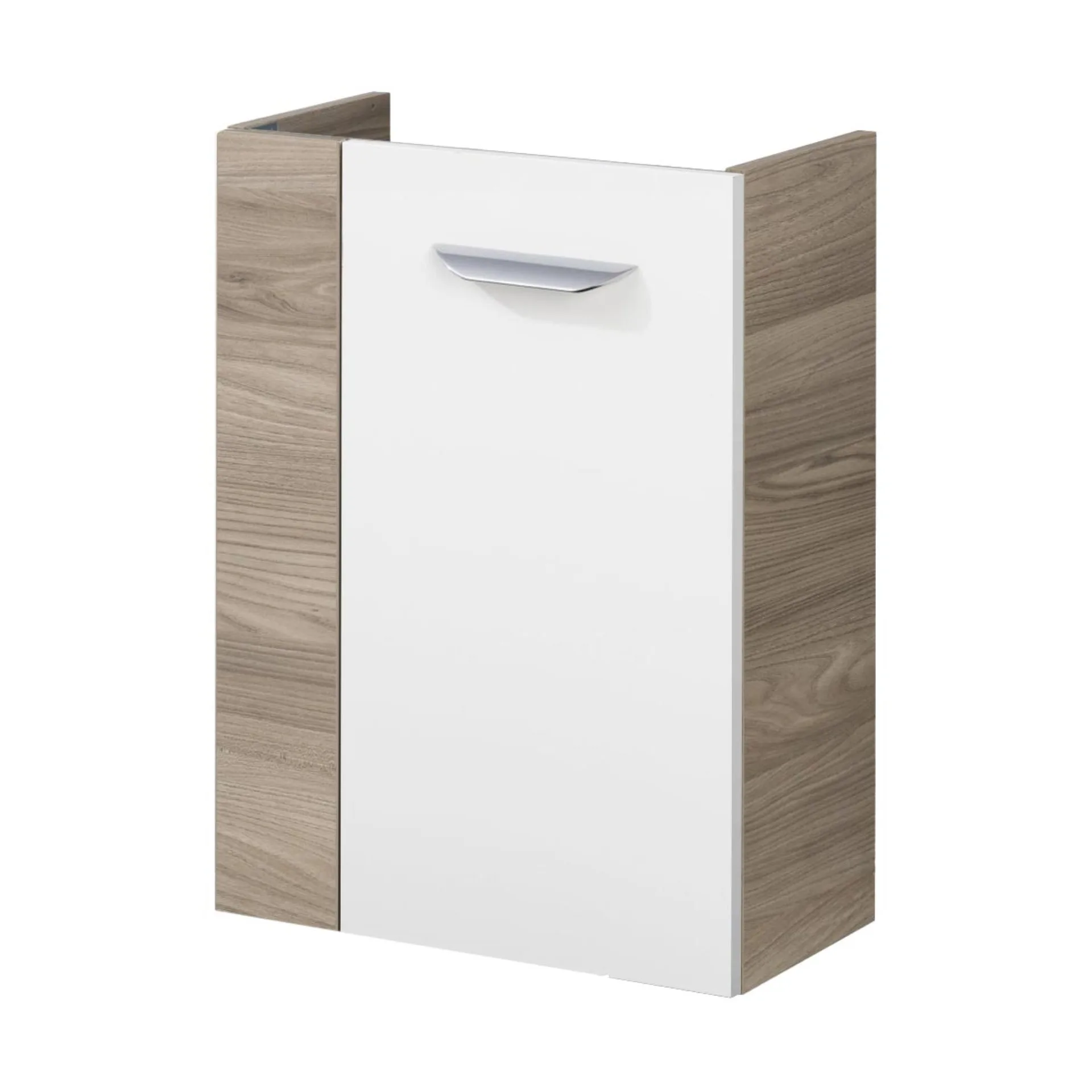 FACKELMANN SBC LUXOR Waschbeckenunterschrank Gäste WC 45 cm breit, Weiß/Braun hell, Türanschlag rechts