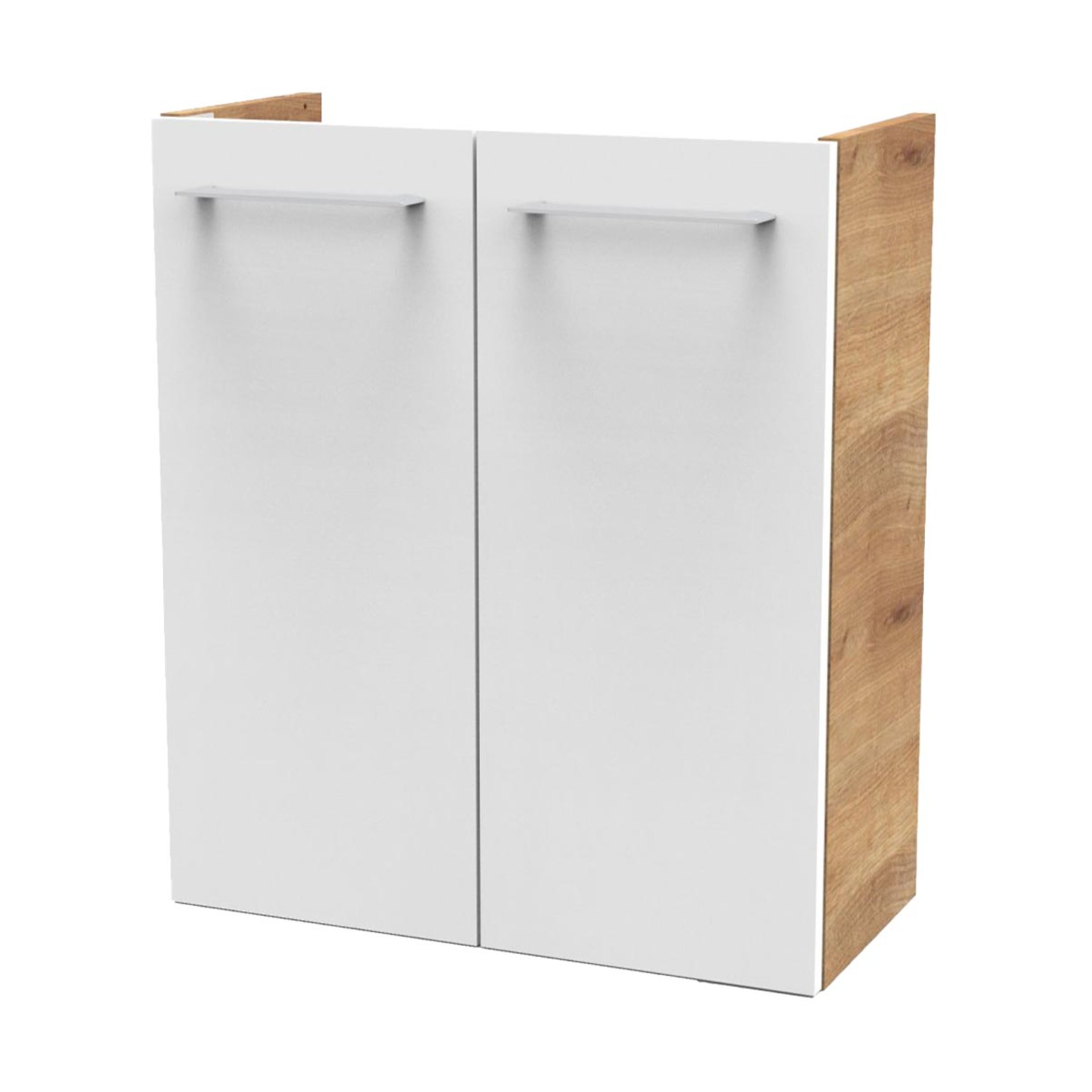 FACKELMANN SBC MILANO Waschbeckenunterschrank Gäste WC 55 cm breit, Weiß/Braun hell, 2 Türen