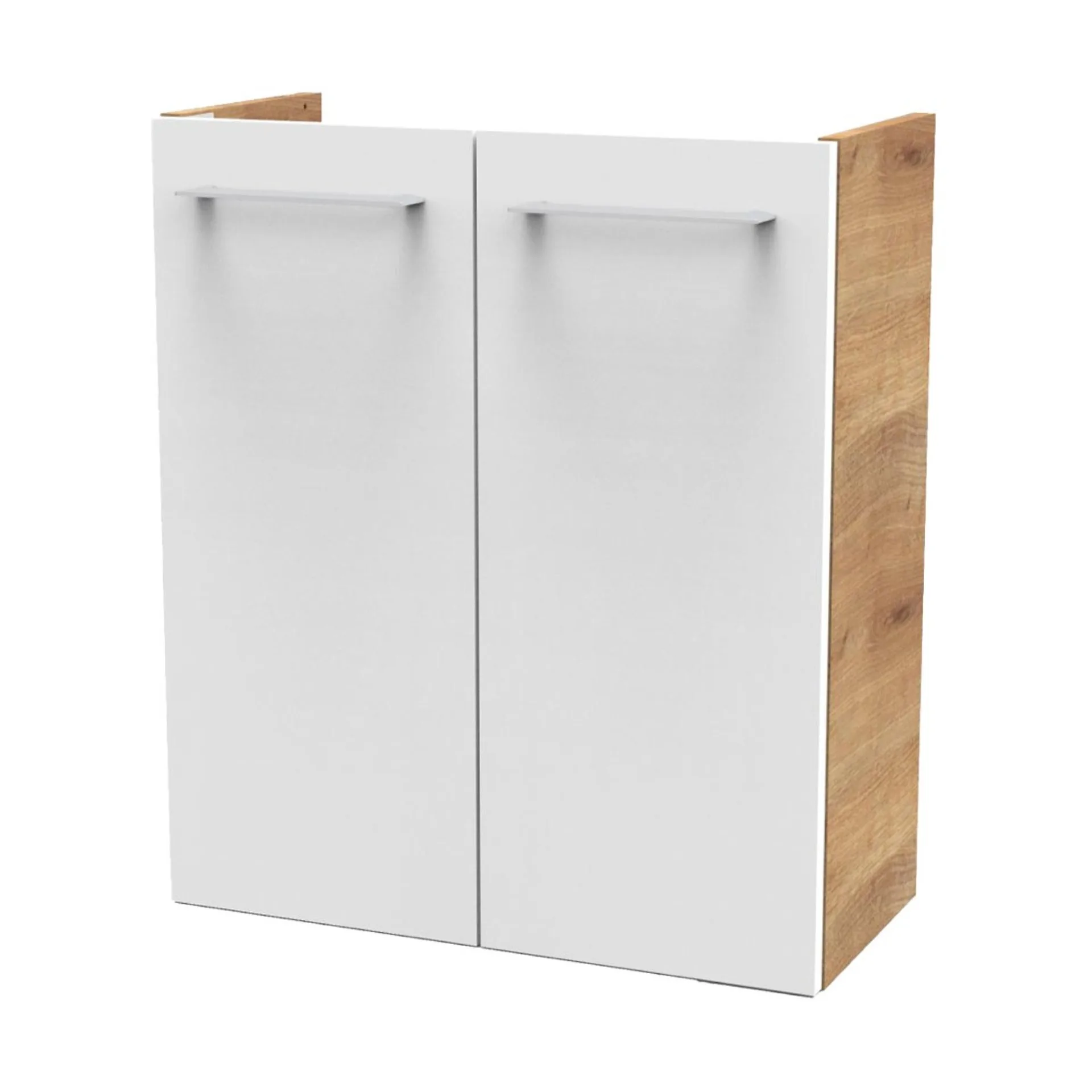 FACKELMANN SBC MILANO Waschbeckenunterschrank Gäste WC 55 cm breit, Weiß/Braun hell, 2 Türen