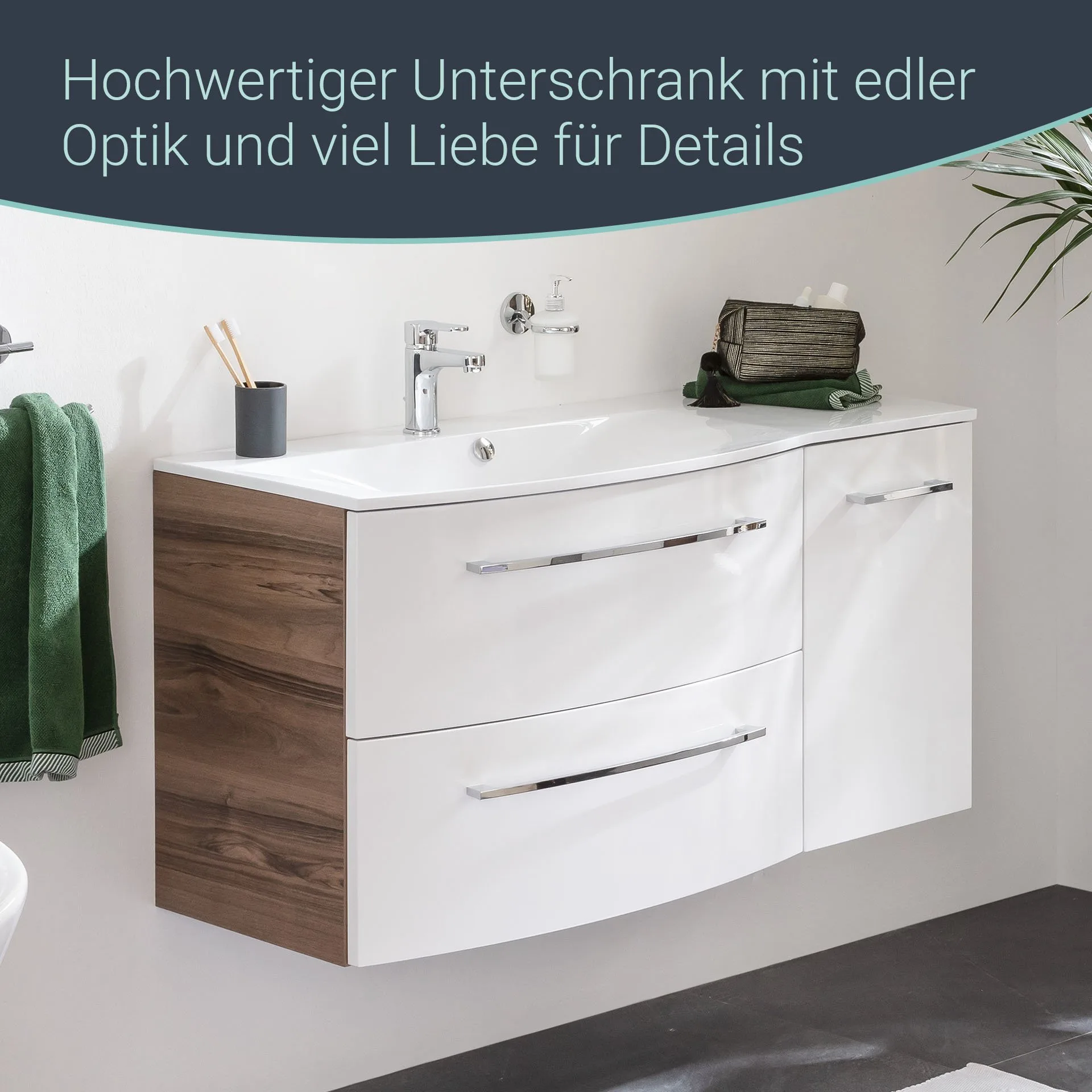FACKELMANN VERONA Unterschrank 35 cm breit, Weiß Hochglanz/Braun Dunkel, Türanschlag rechts