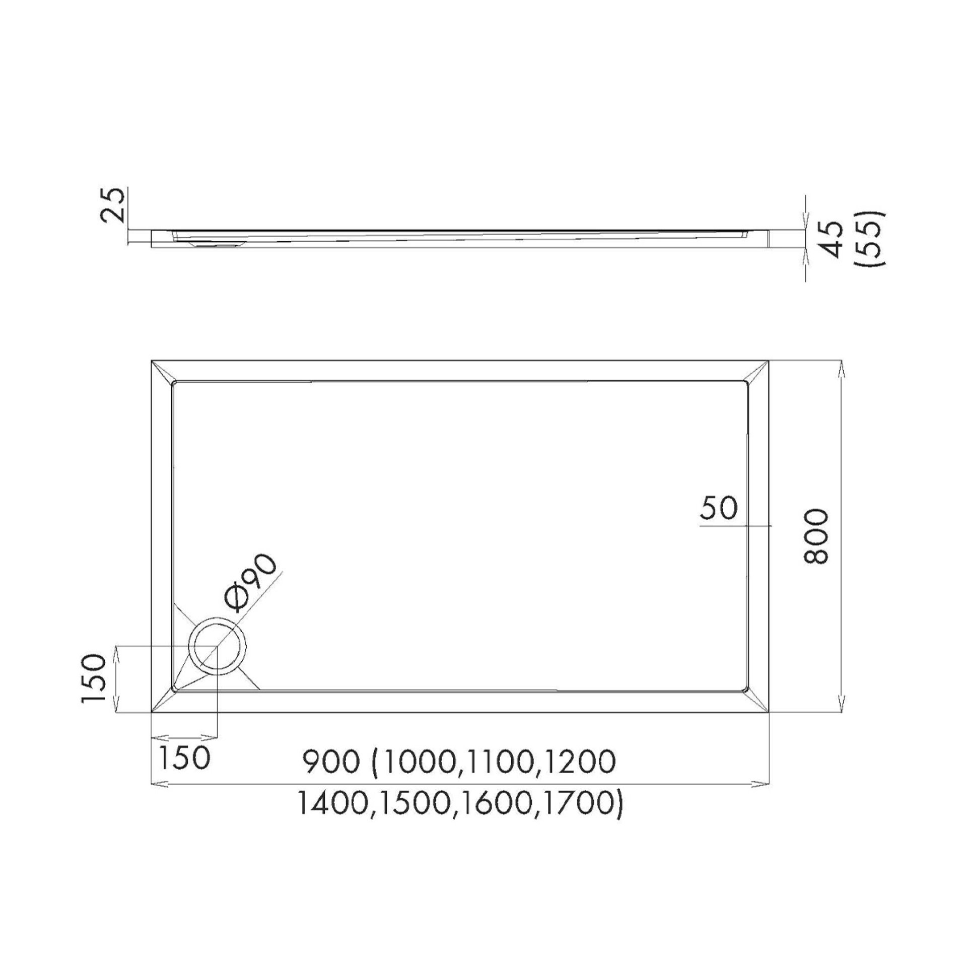 Aedler, Duschwanne Standard Plus Antis 80x100x4,5