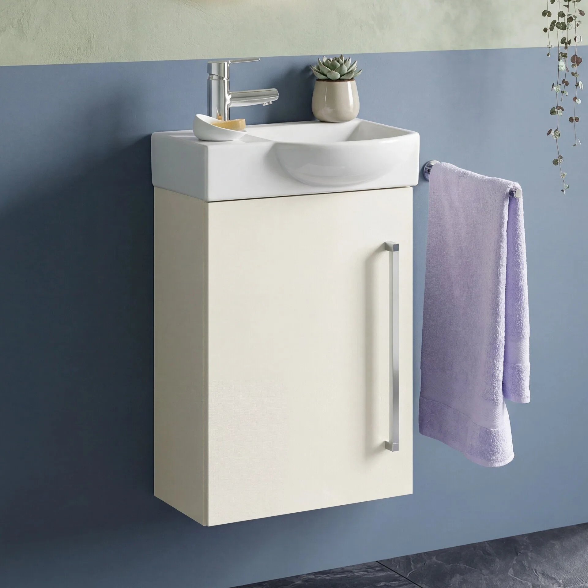 LANZET K3 Gäste WC Waschtisch Set 45 cm breit, Weiß, Waschbecken Keramik Weiß, Türanschlag links