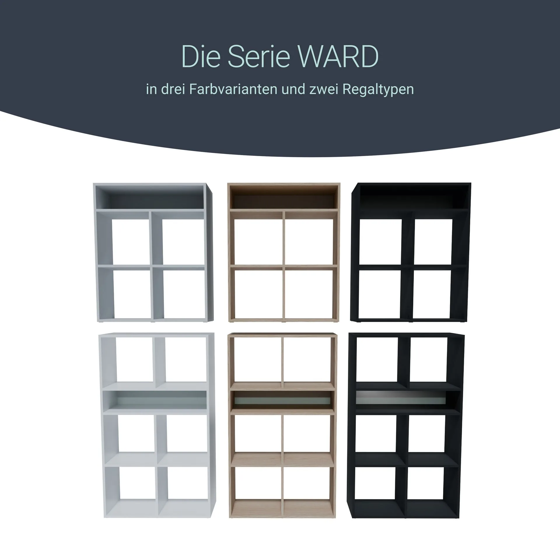 BADEDU WARD Regal 72 cm breit, Weiß, 5 Fächer