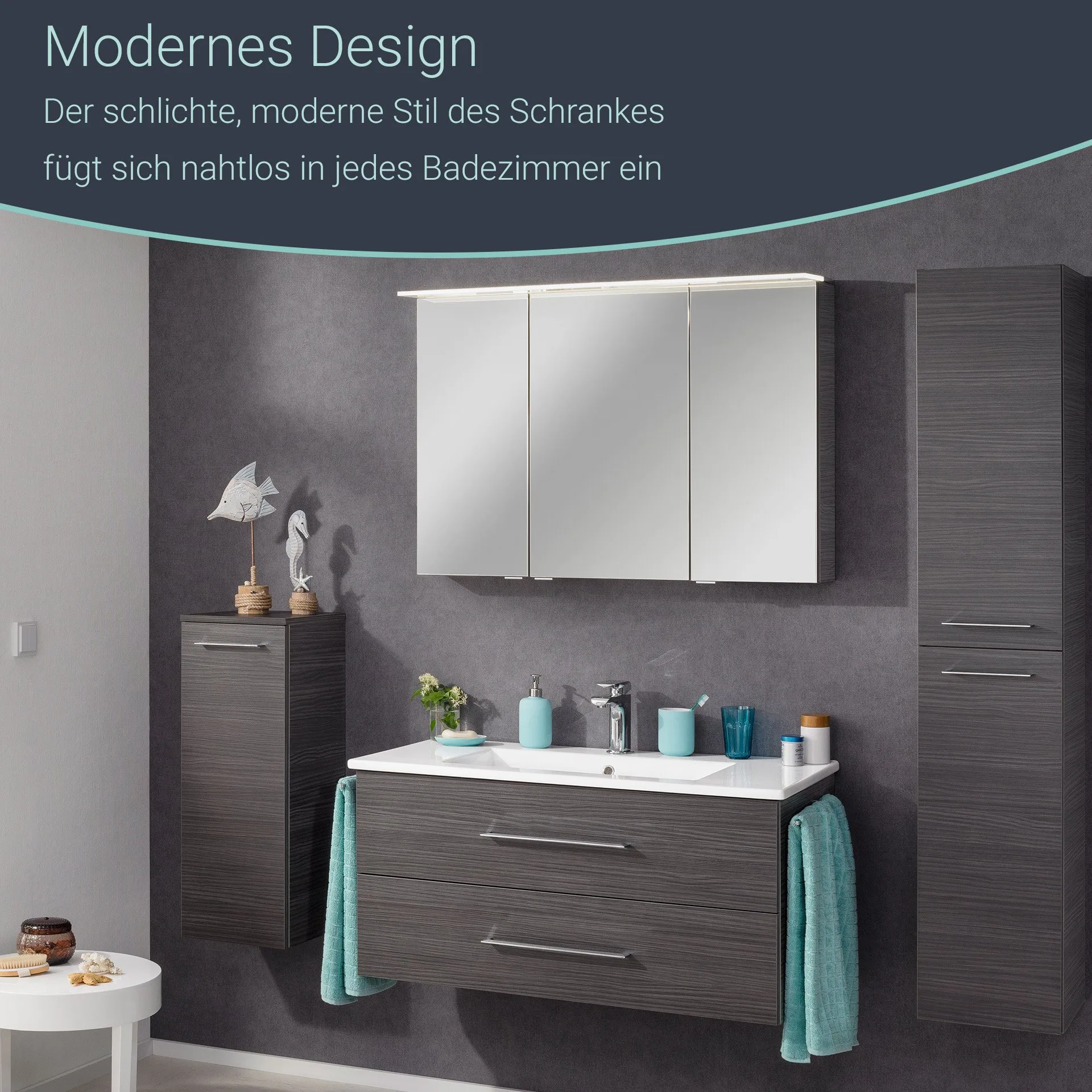 Fackelmann B.PERFEKT LED Spiegelschrank 100 cm breit, Anthrazit