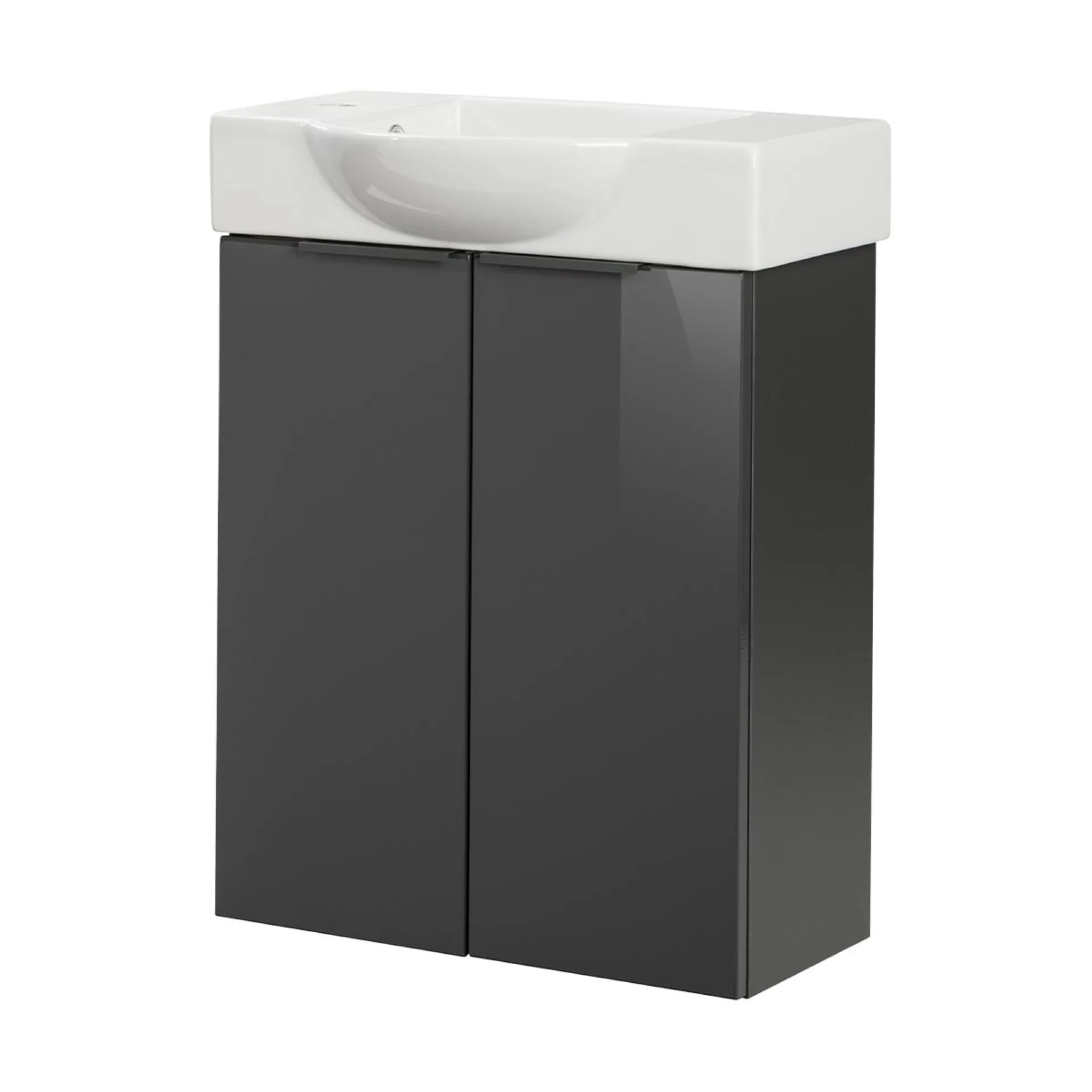 FACKELMANN SBC LUNA Gäste WC Waschtisch Set 55 cm breit, Anthrazit, Waschbecken Keramik Weiß, Hahnloch links
