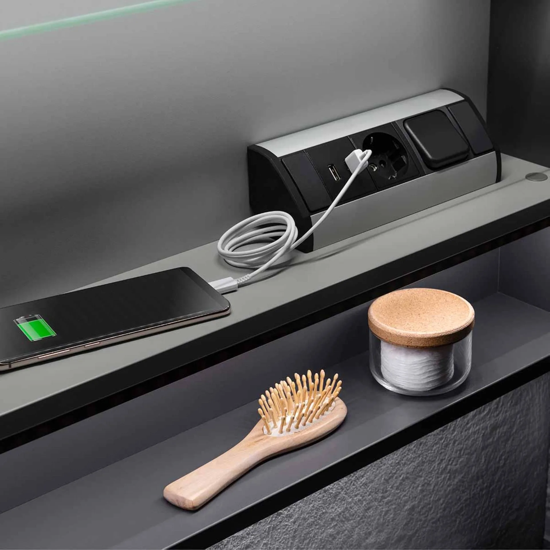 FACKELMANN LUNA LED Spiegelschrank 80 cm breit, Anthrazit