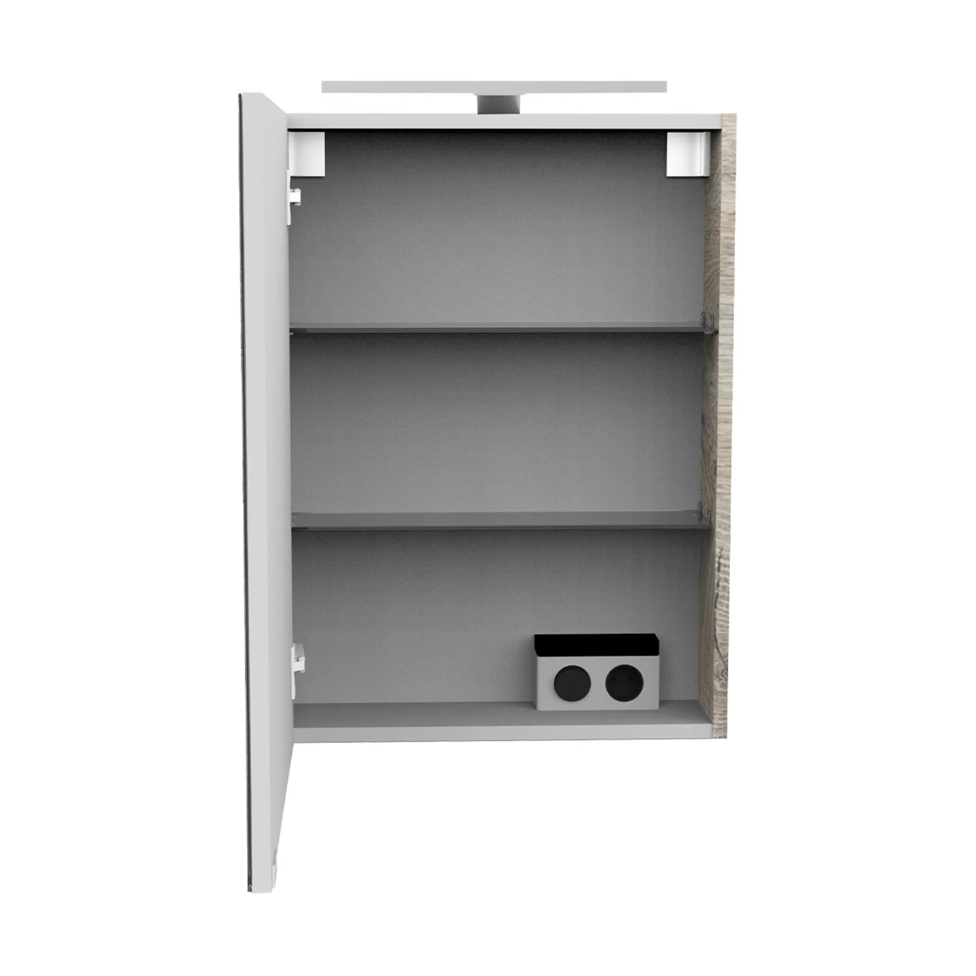FACKELMANN SBC STANFORD Gäste WC Spiegelschrank 50 cm breit, Braun hell, Türanschlag links + Aufsatzleuchte