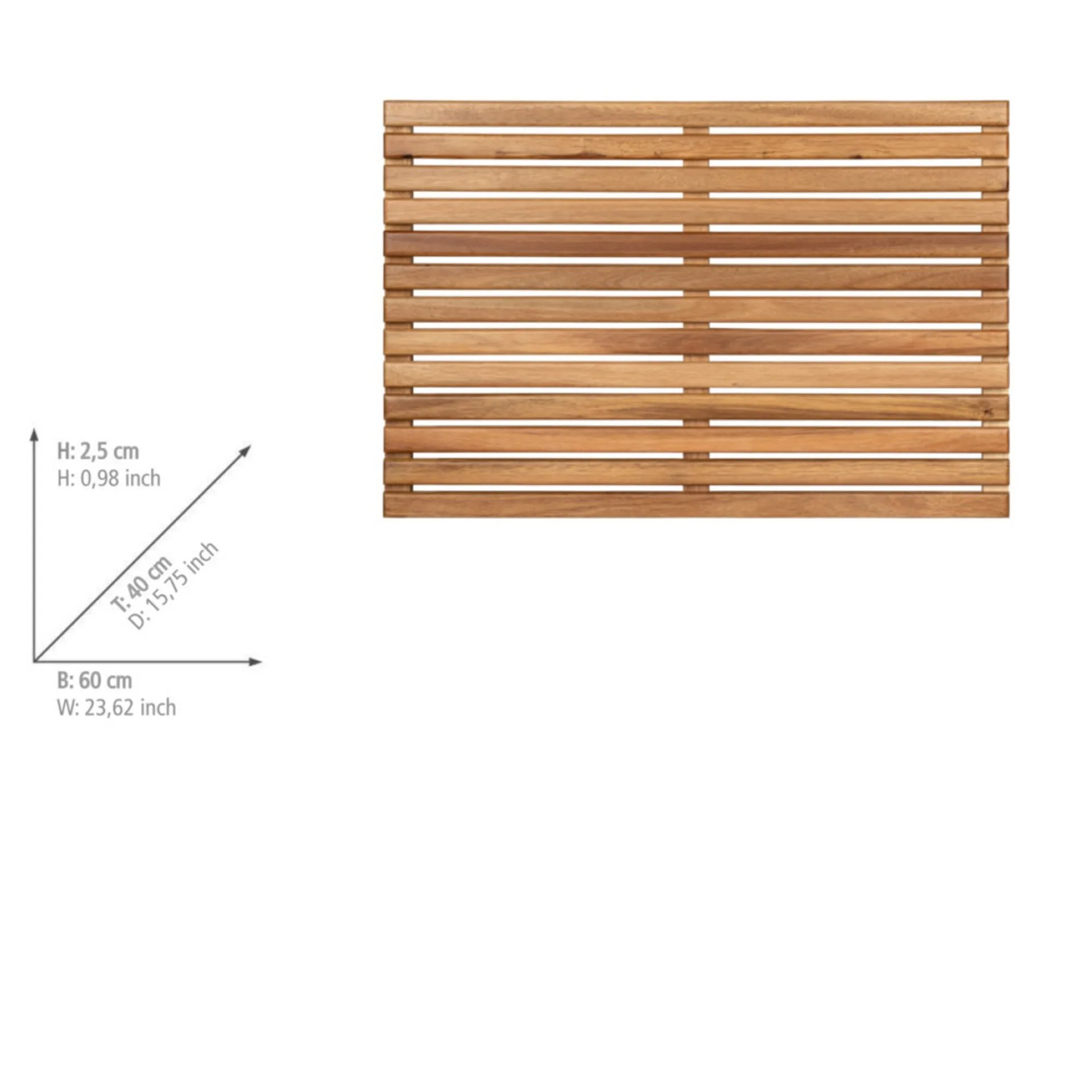 WENKO ACACIA Badematte 60 x 40 cm, Braun, aus Akazienholz