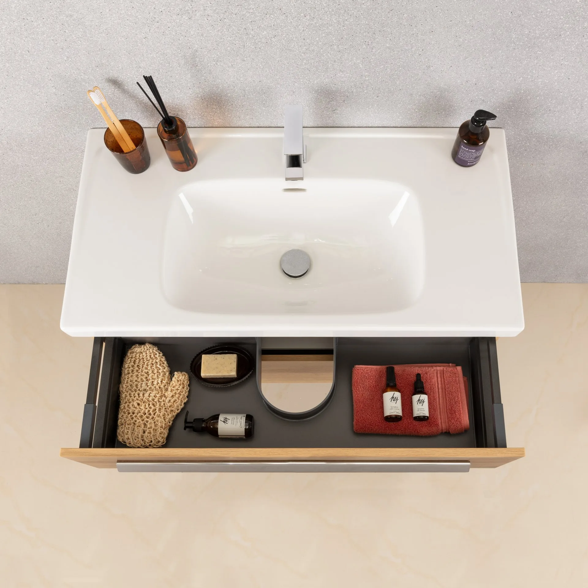 LANZET K1 Waschbeckenunterschrank 90 cm, Anthrazit Holzoptik