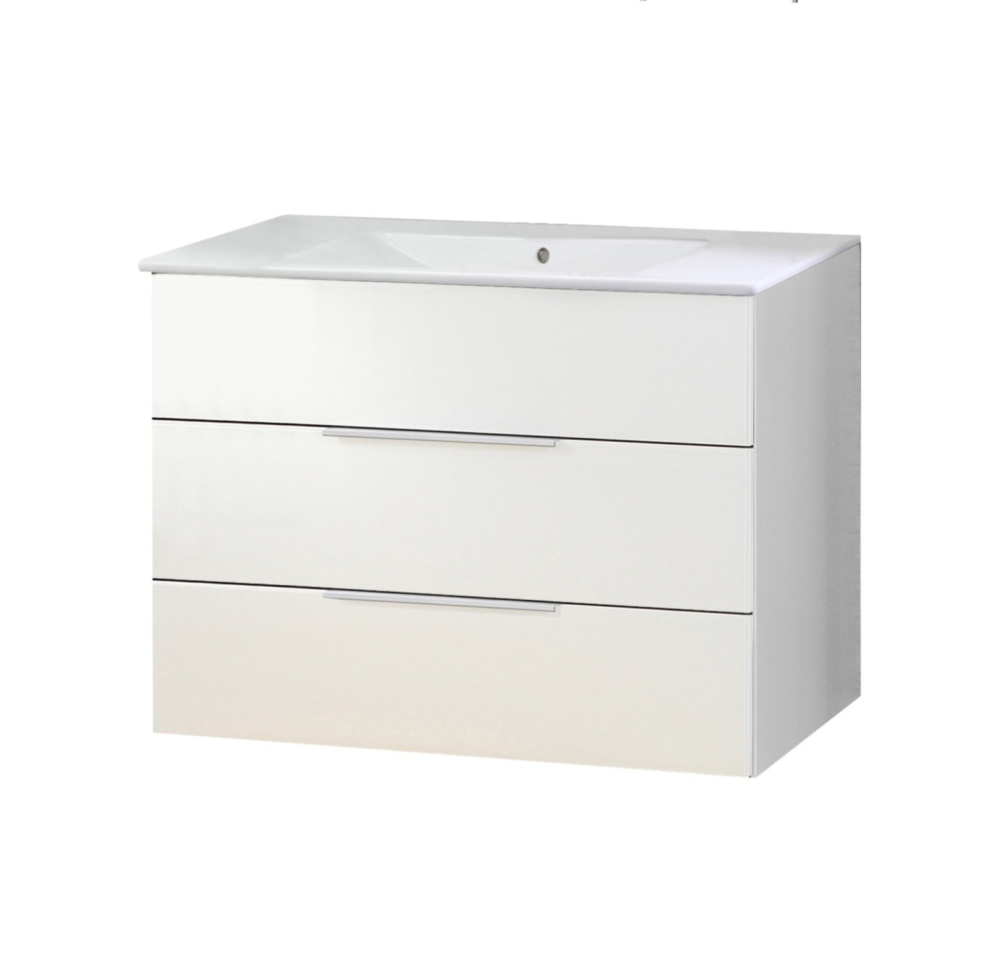 FACKELMANN KARA Waschbecken mit Unterschrank 80 cm breit, Weiß, Waschbecken Keramik Weiß, 2 Schubladen