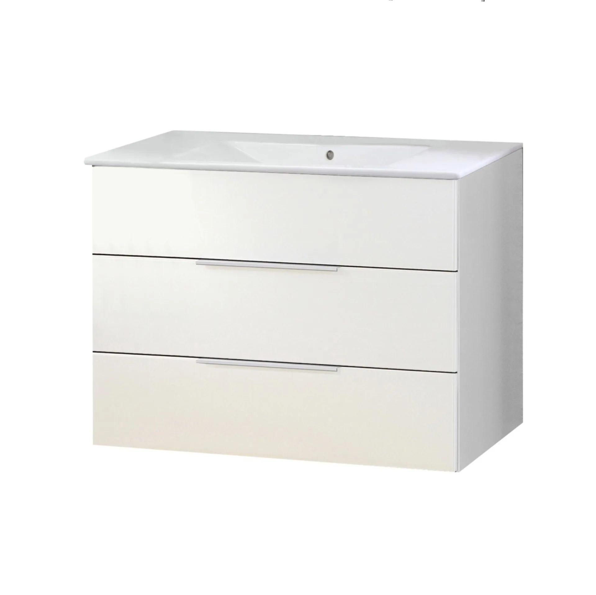 FACKELMANN KARA Waschbecken mit Unterschrank 80 cm breit, Weiß, Waschbecken Keramik Weiß, 2 Schubladen