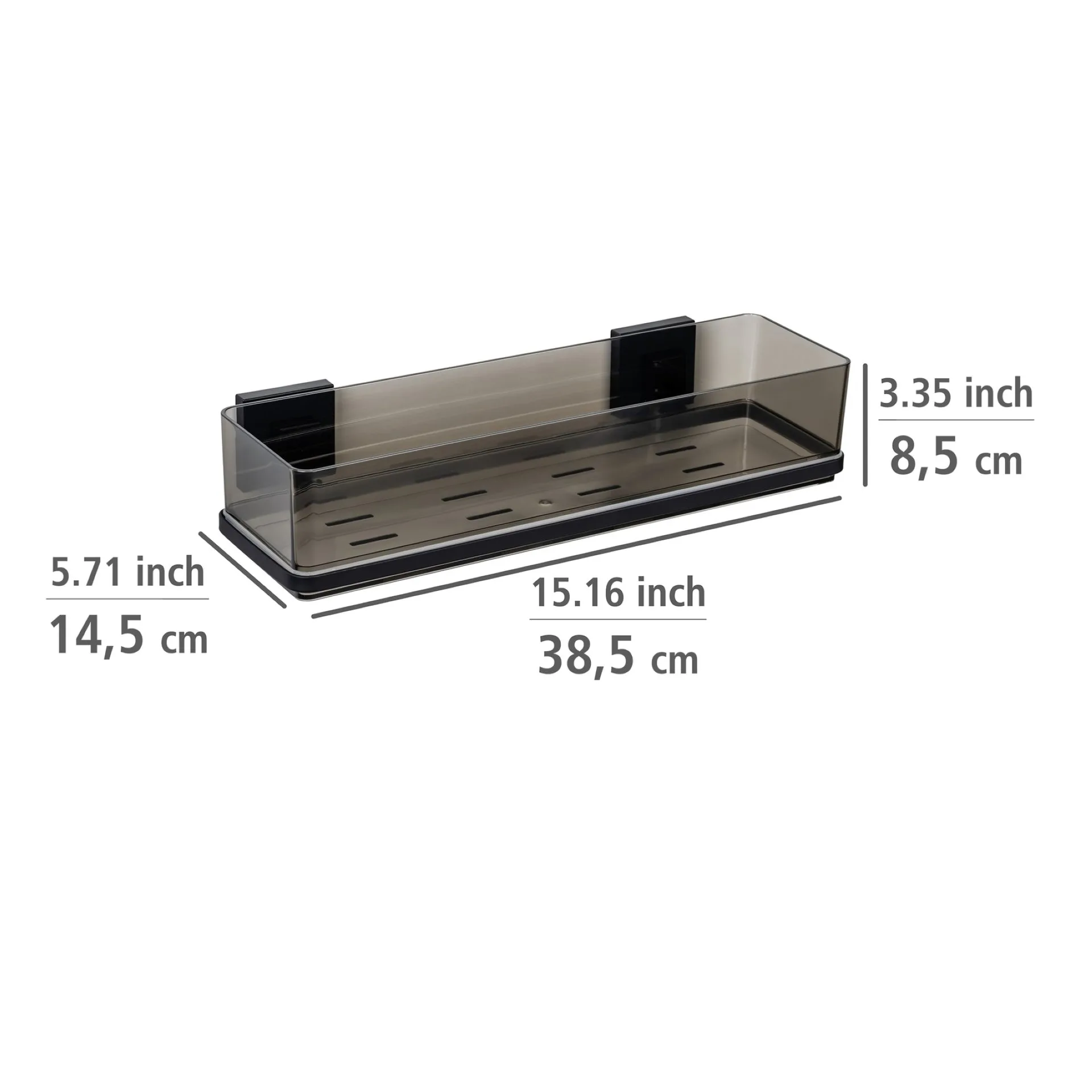 WENKO QUADRO Duschablage 38,5 cm breit, Schwarz, Befestigen ohne Bohren