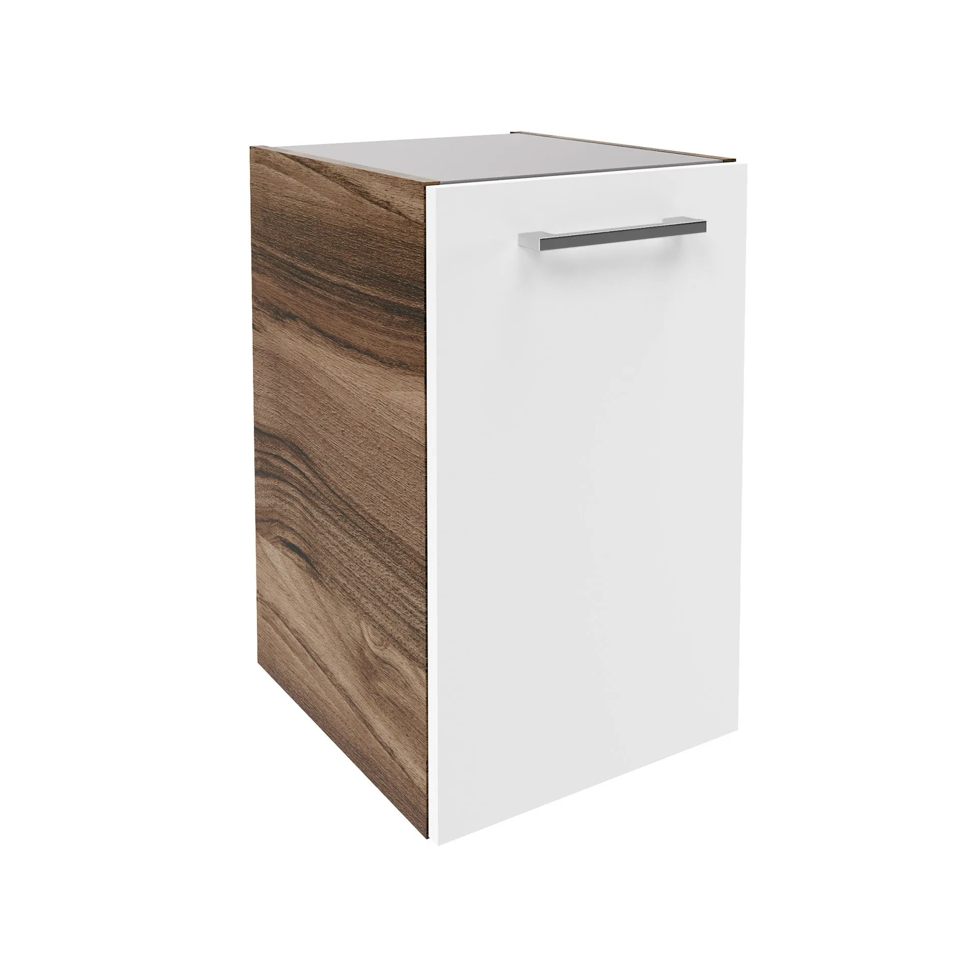 FACKELMANN VERONA Unterschrank 35 cm breit, Weiß Hochglanz/Braun Dunkel, Türanschlag rechts