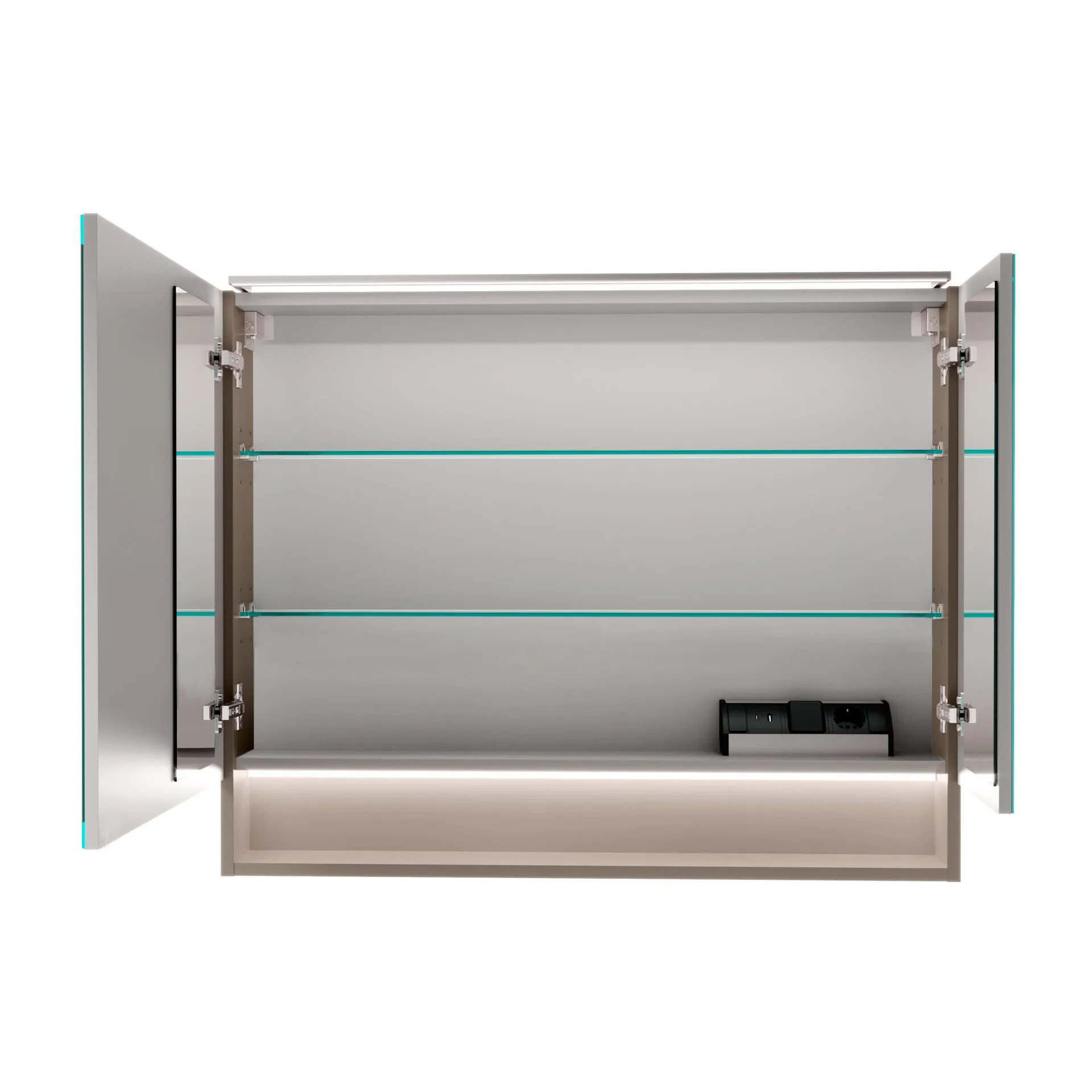 FACKELMANN B.PARIS Waschtisch Set mit Spiegelschrank 90 cm breit, Grau, Waschbecken Glas Weiß