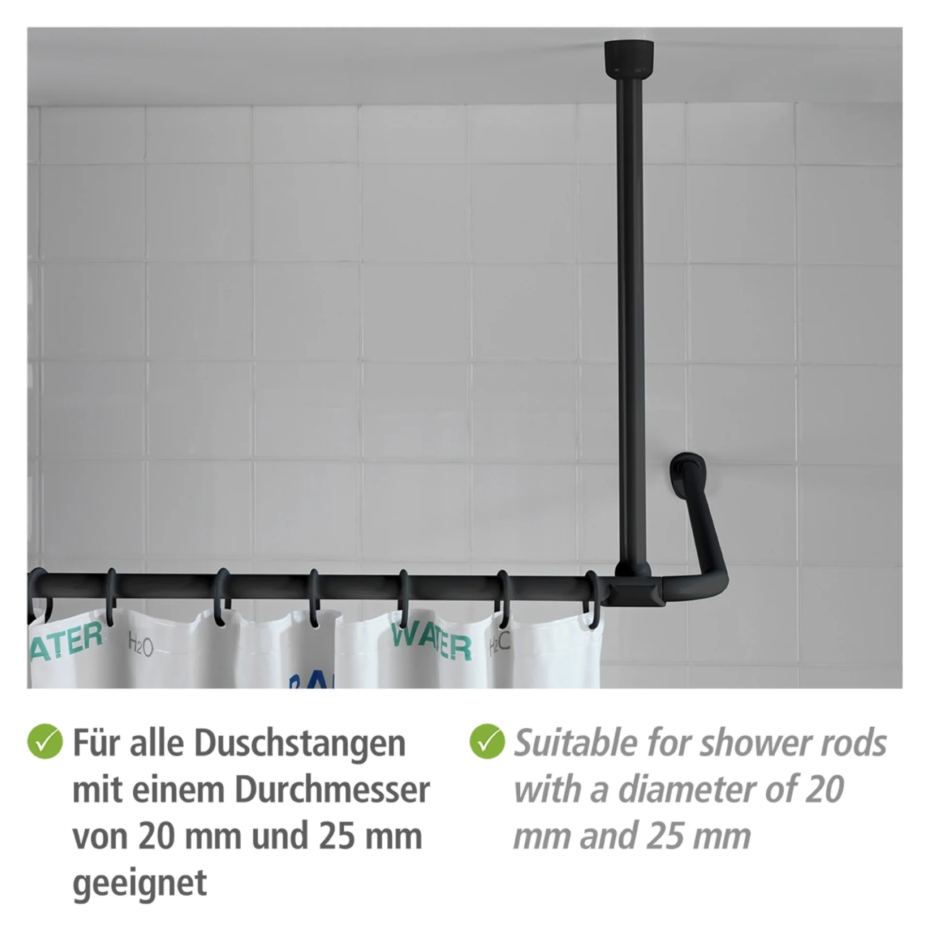WENKO Deckenstütze für Duschstange 57 cm, Schwarz, Aluminium