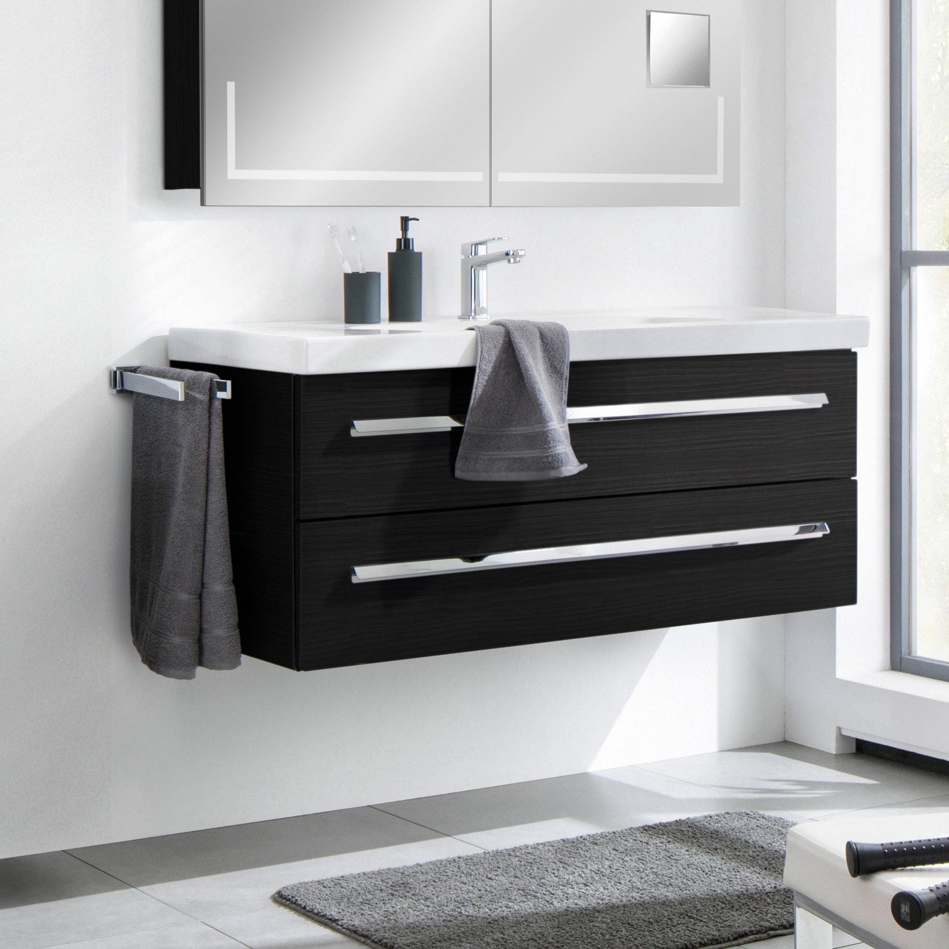 LANZET K1 Waschbeckenunterschrank 120 cm, Anthrazit Holzoptik