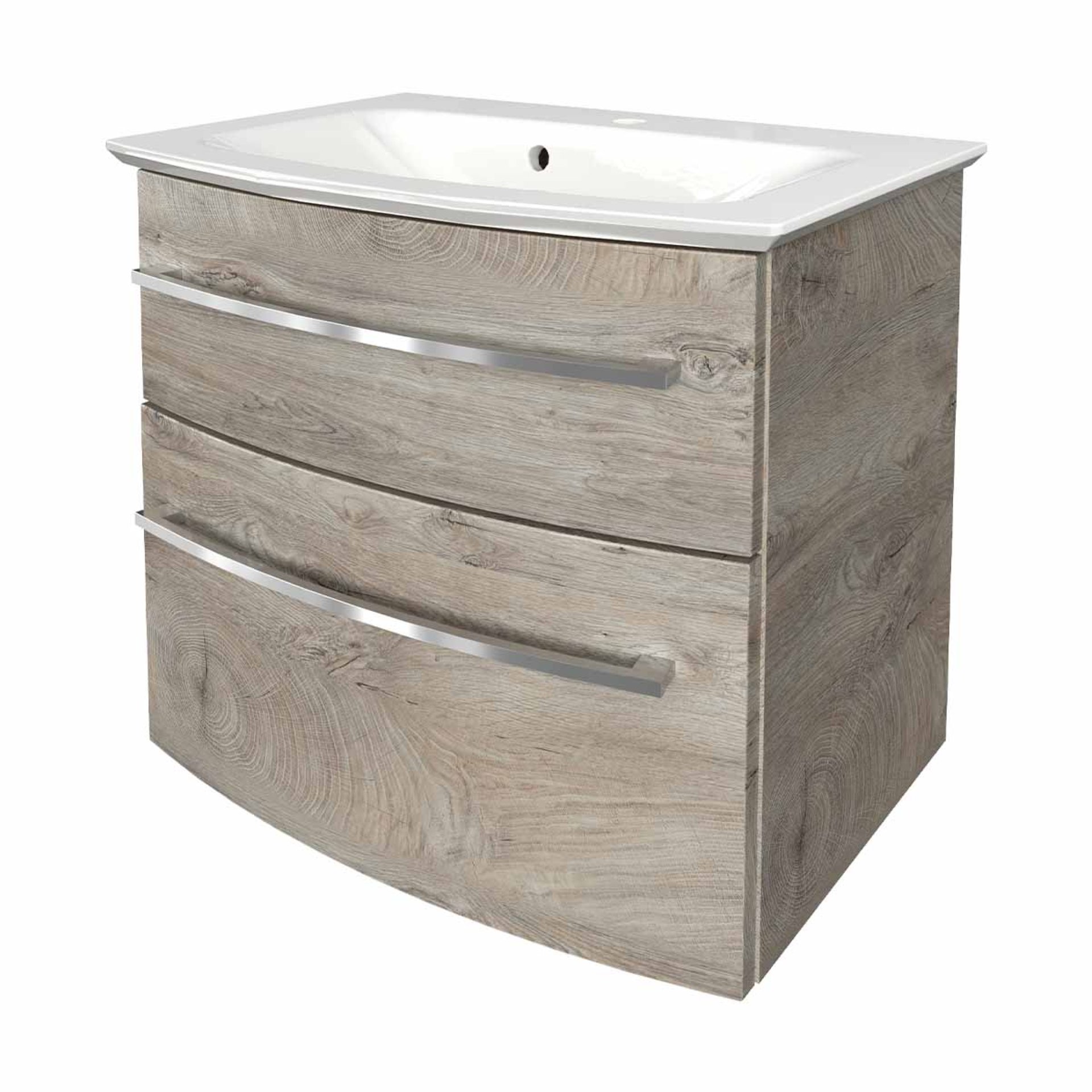 Fackelmann B.STYLE Waschbecken mit Unterschrank 63,2 cm breit, Braun, Waschbecken Gussmarmor Weiß