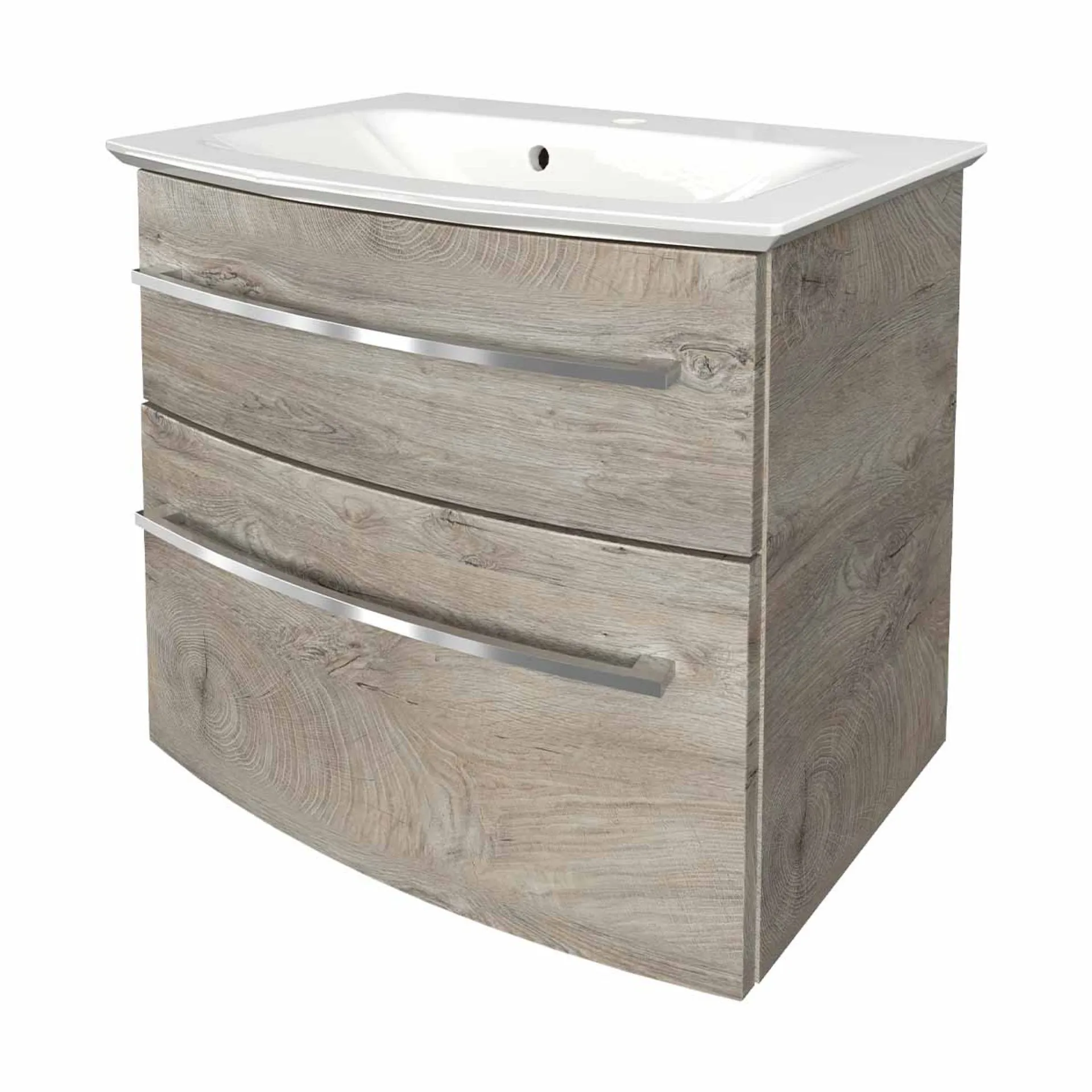 FACKELMANN B.STYLE Waschbecken mit Unterschrank 63 cm breit, Braun hell, Waschbecken Gussmarmor Weiß