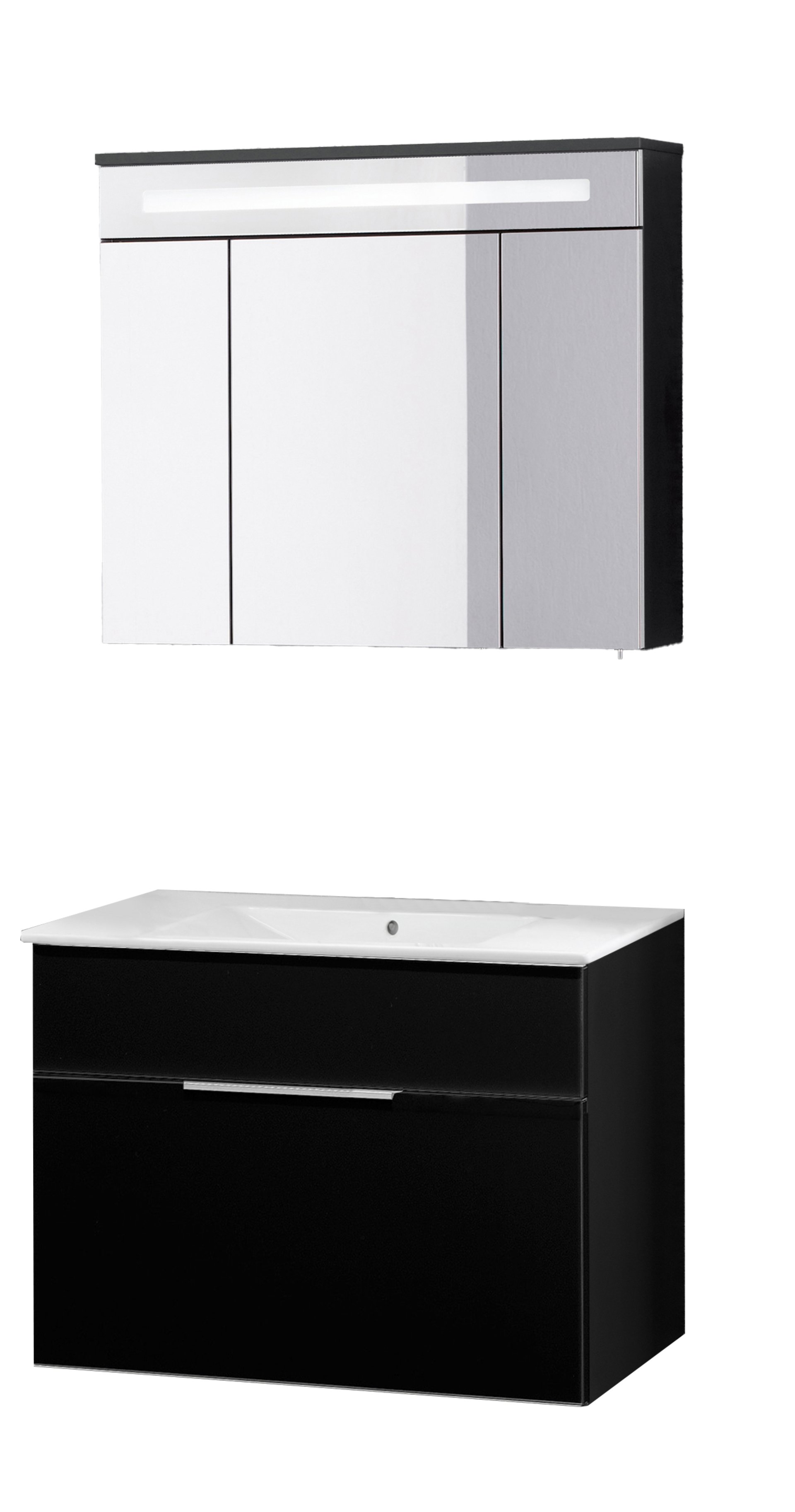 FACKELMANN KARA Waschtisch Set mit Spiegelschrank 80 cm breit, Anthrazit, Waschbecken Keramik Weiß, 1 Schublade