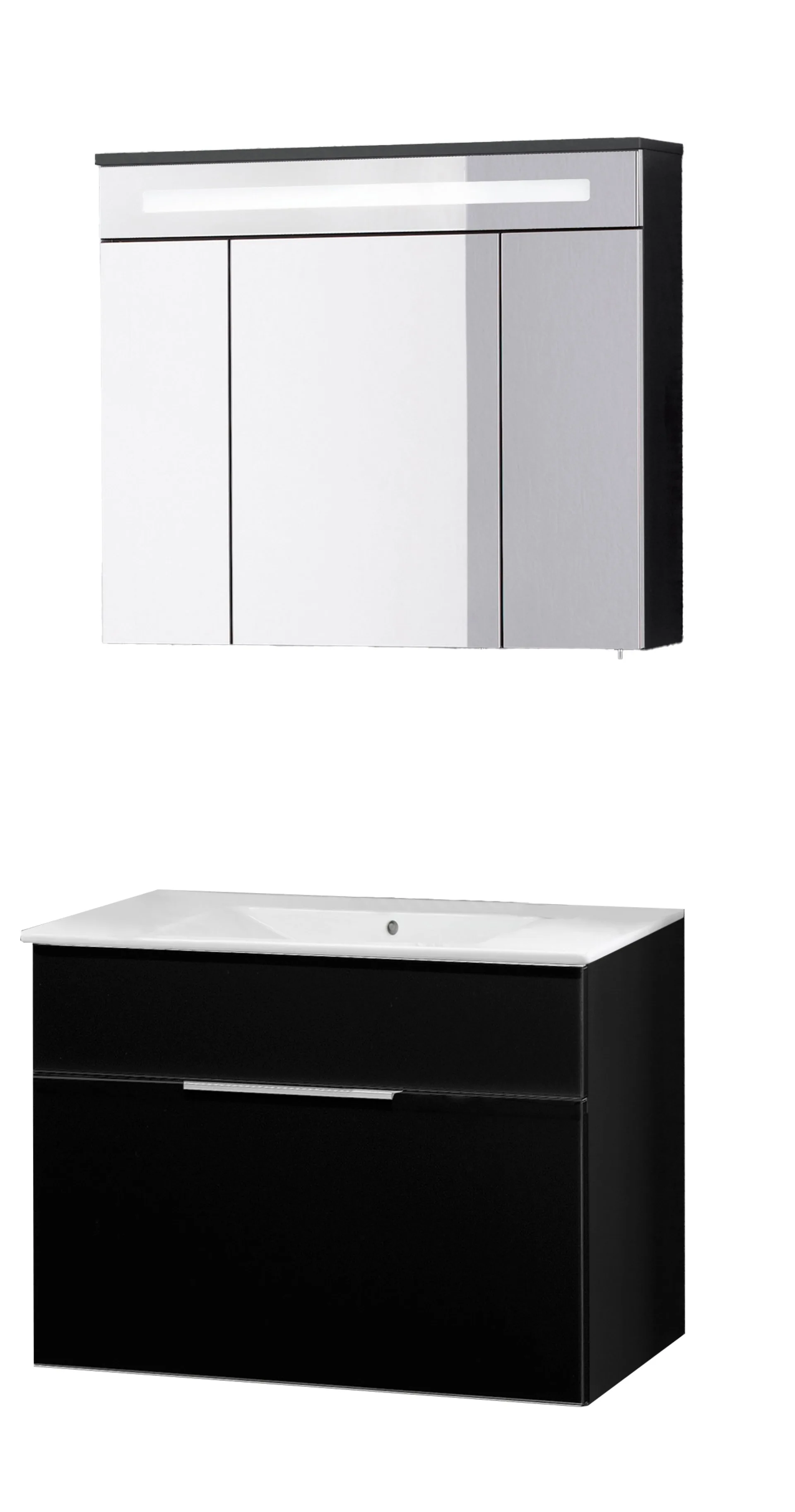 FACKELMANN KARA Waschtisch Set mit Spiegelschrank 80 cm breit, Anthrazit, Waschbecken Keramik Weiß, 1 Schublade