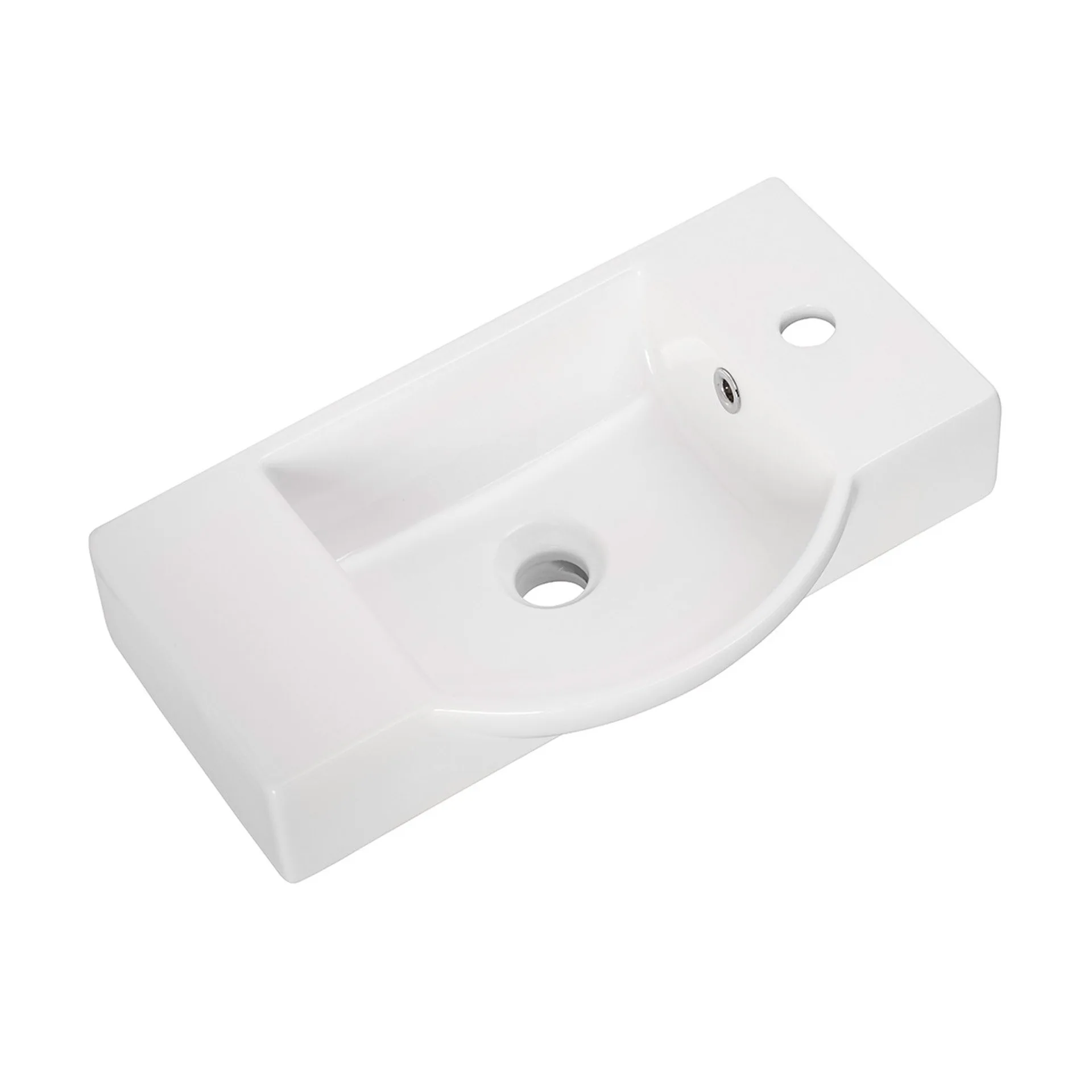 FACKELMANN SBC STANFORD Gäste WC Waschtisch Set 55 cm breit, Braun hell, Waschbecken Keramik Weiß, Hahnloch rechts