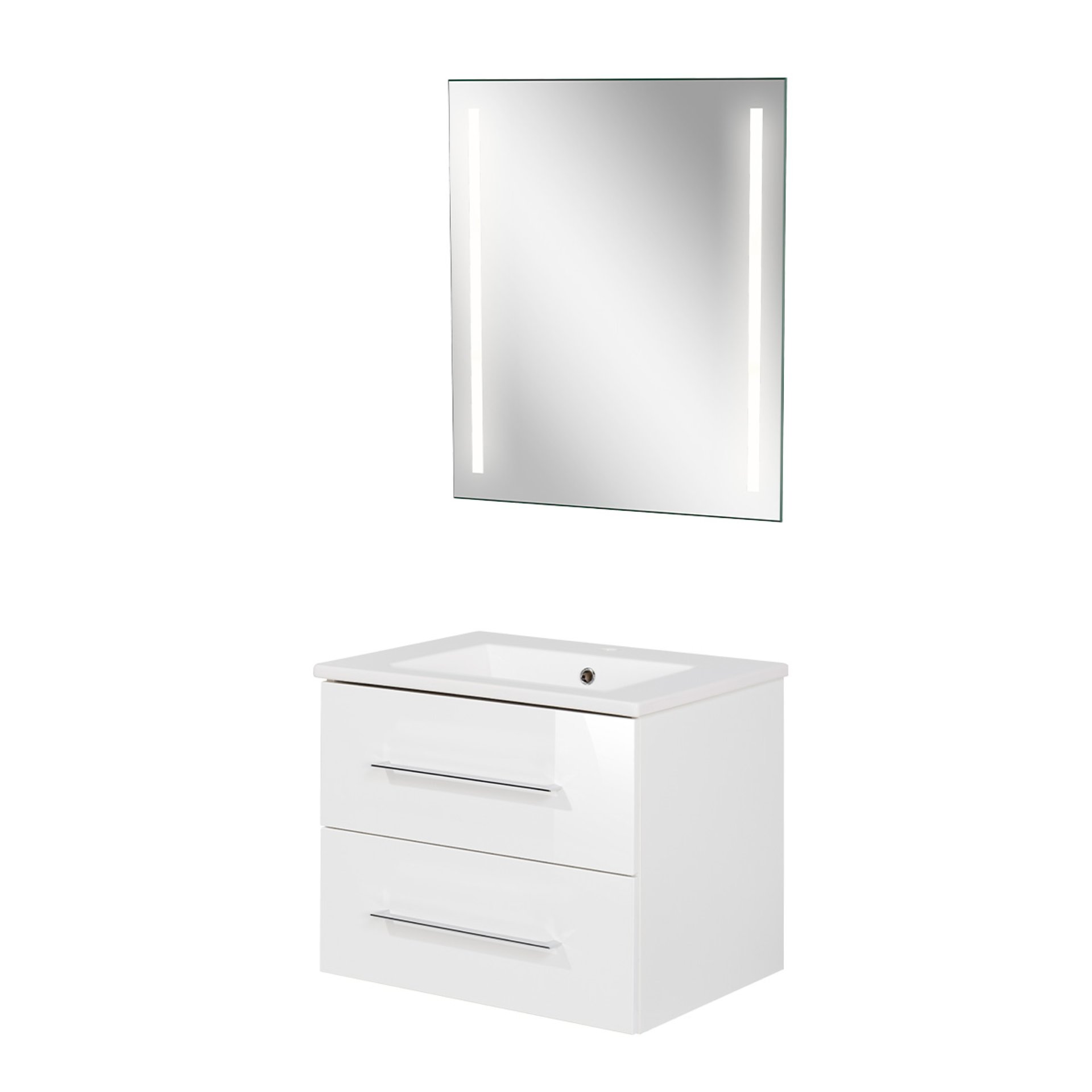 FACKELMANN B.PERFEKT Waschtischset mit Spiegel 62 cm breit, Weiß, Waschbecken Keramik Weiß