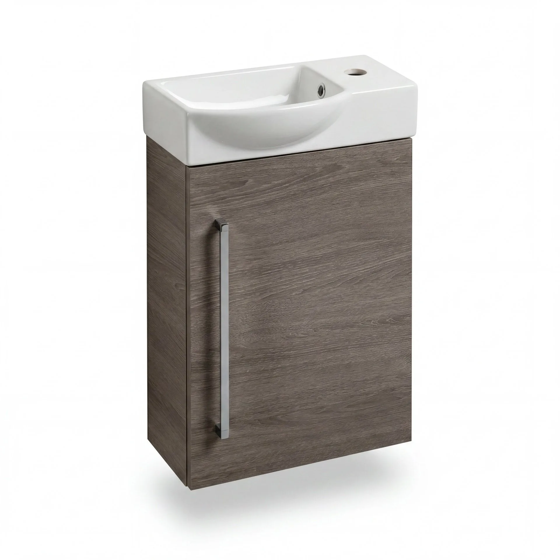 LANZET K3 Gäste WC Waschtisch Set 45 cm breit, Braun dunkel, Waschbecken Keramik Weiß, Türanschlag rechts