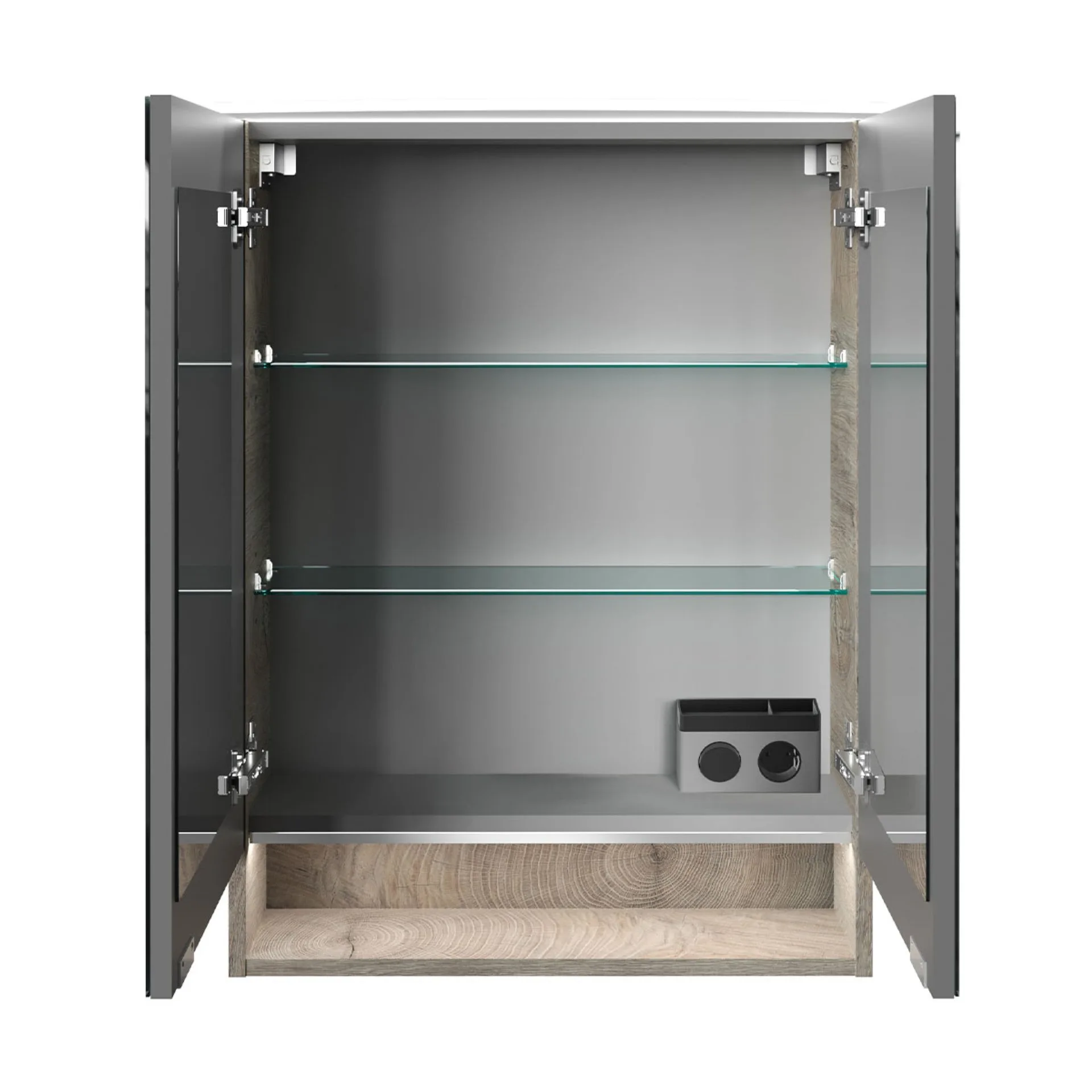FACKELMANN B.STYLE Waschtisch Set mit Spiegelschrank 60 cm breit, Braun hell, Waschbecken Gussmarmor Weiß