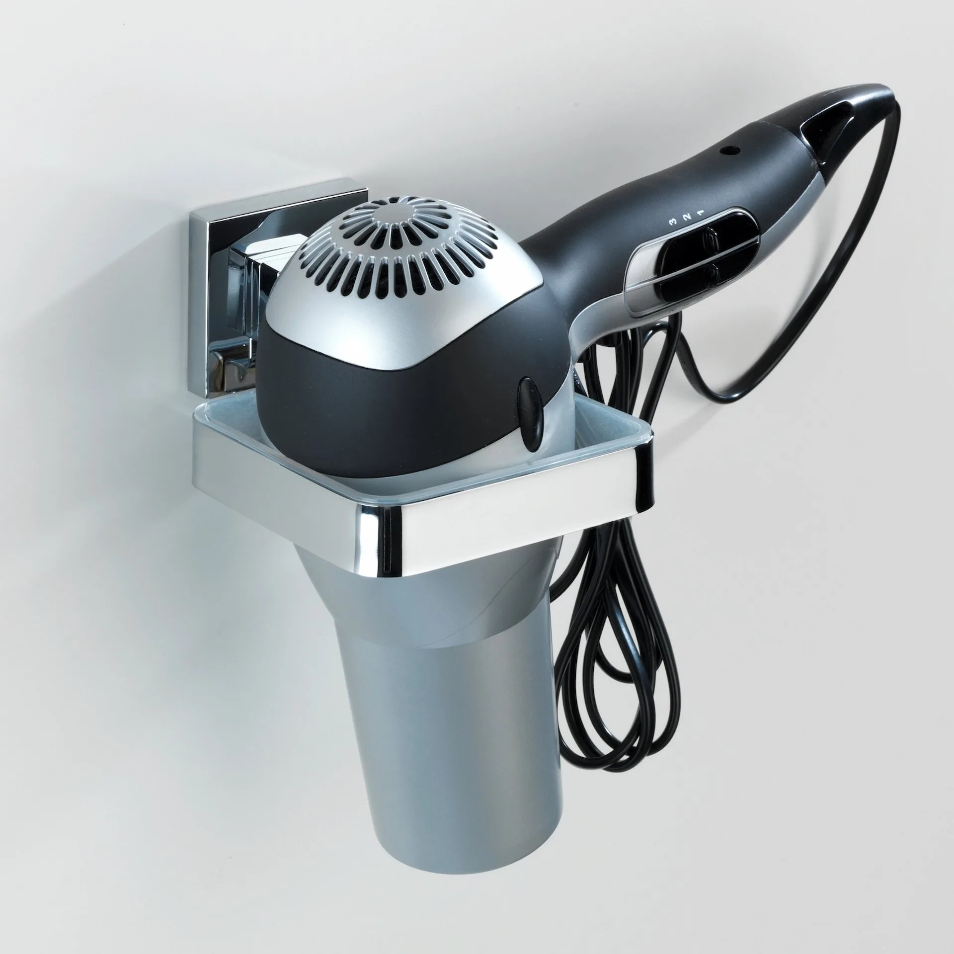 WENKO QUADRO Fönhalter, Edelstahl, Befestigen ohne bohren, Vacuum-Loc®