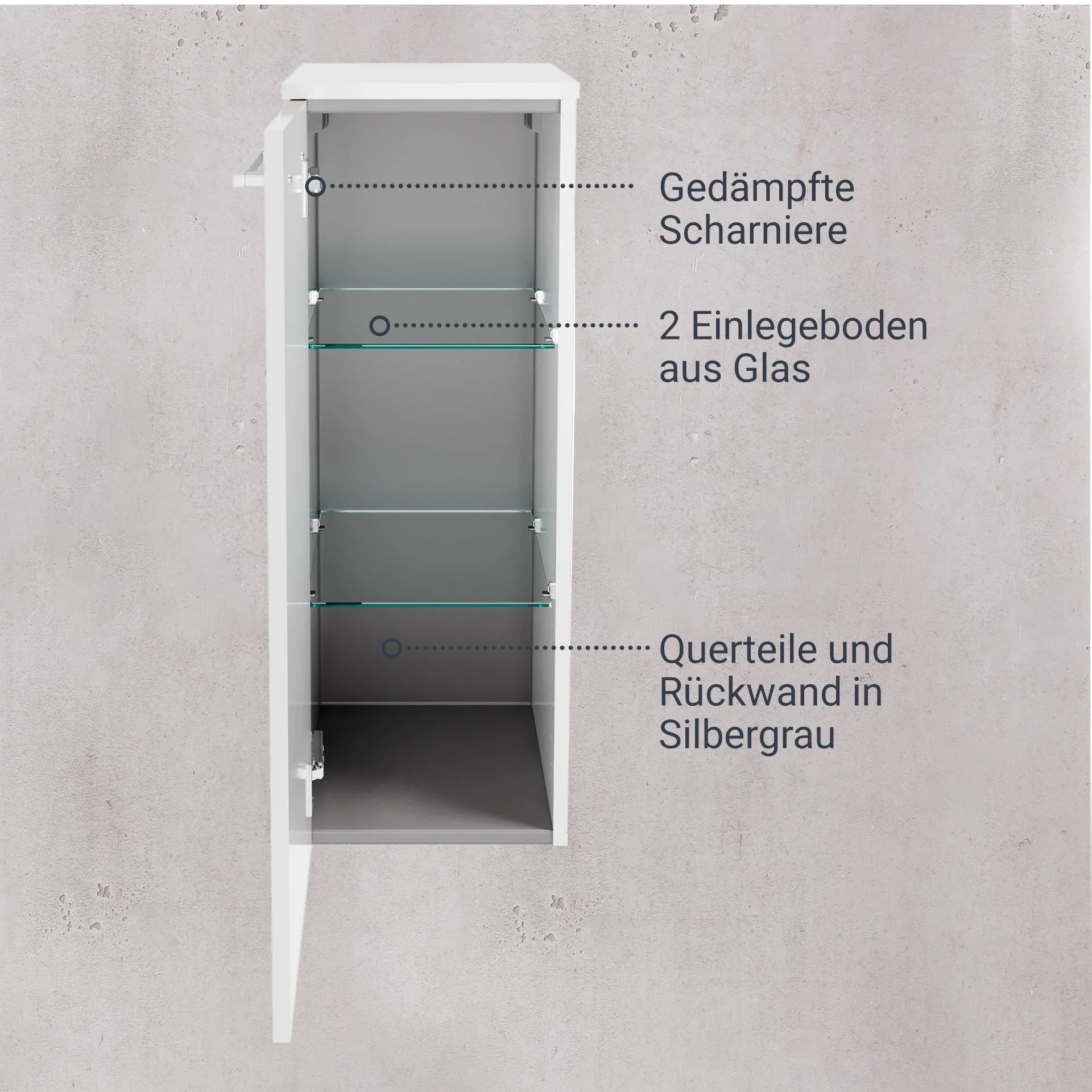 FACKELMANN VERONA Midischrank 30 cm breit, Weiß Hochglanz, Türanschlag links
