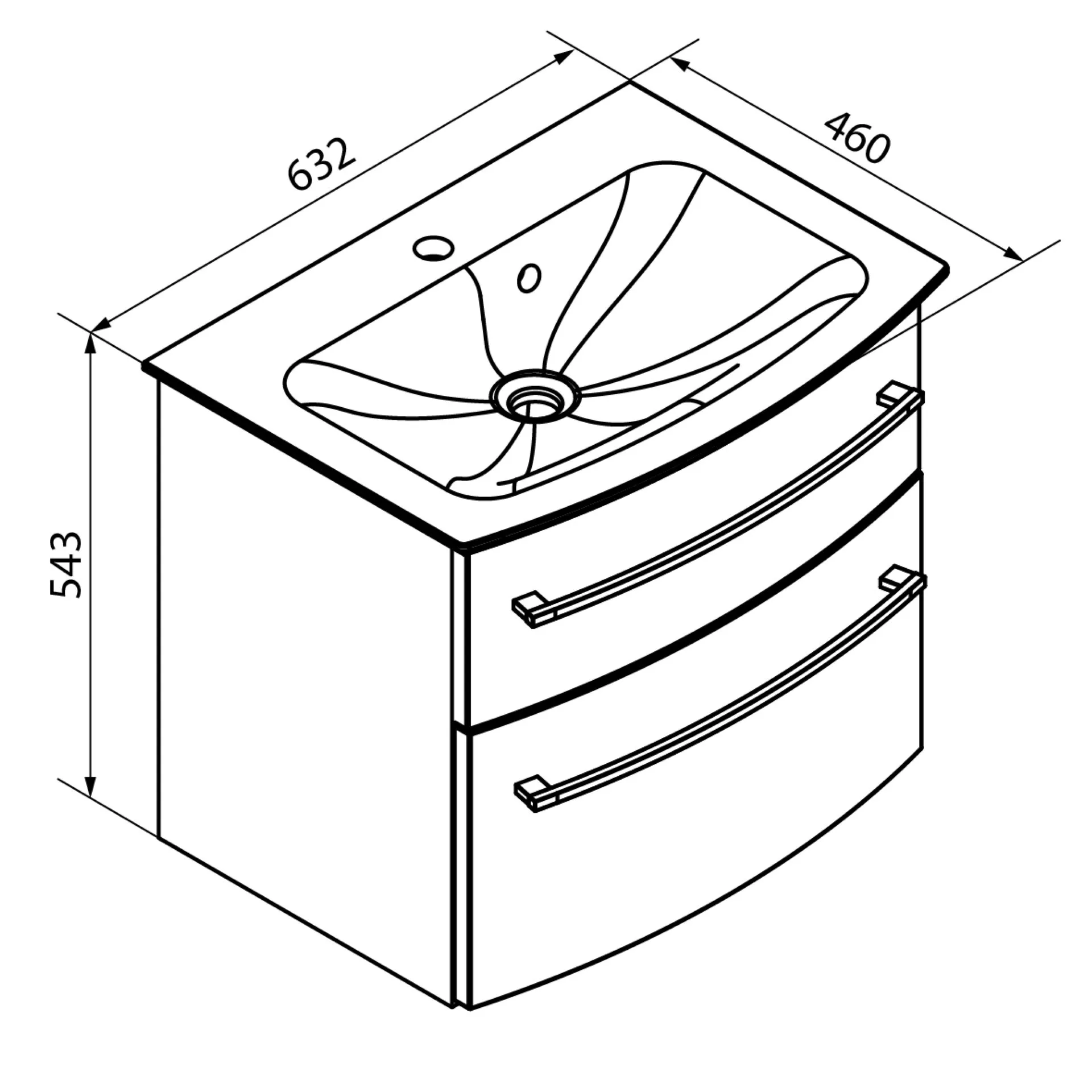 FACKELMANN B.STYLE Waschbecken mit Unterschrank 63 cm breit, Weiß/Braun, Waschbecken Gussmarmor Weiß