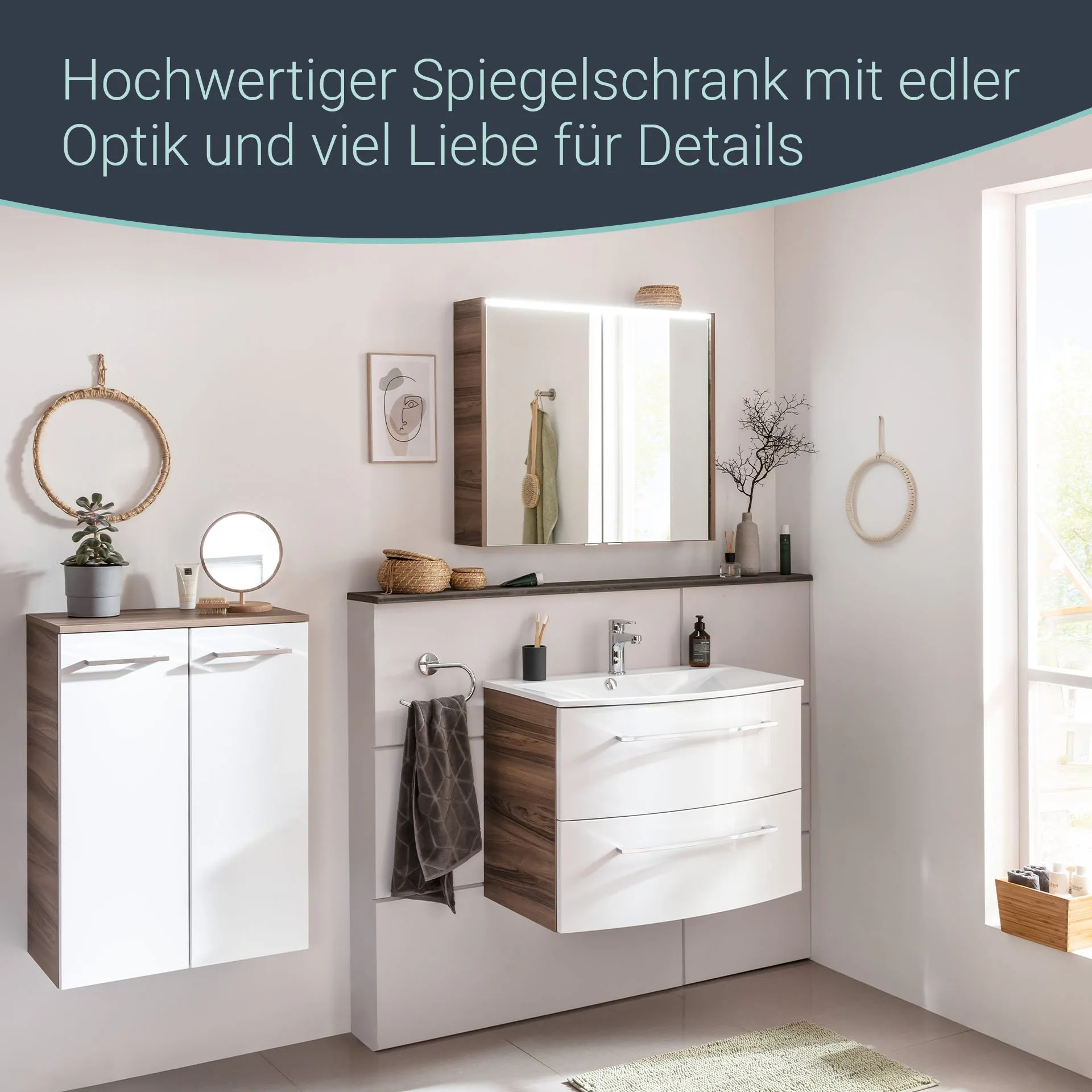 FACKELMANN VERONA LED Spiegelschrank 80 cm breit, Braun Dunkel
