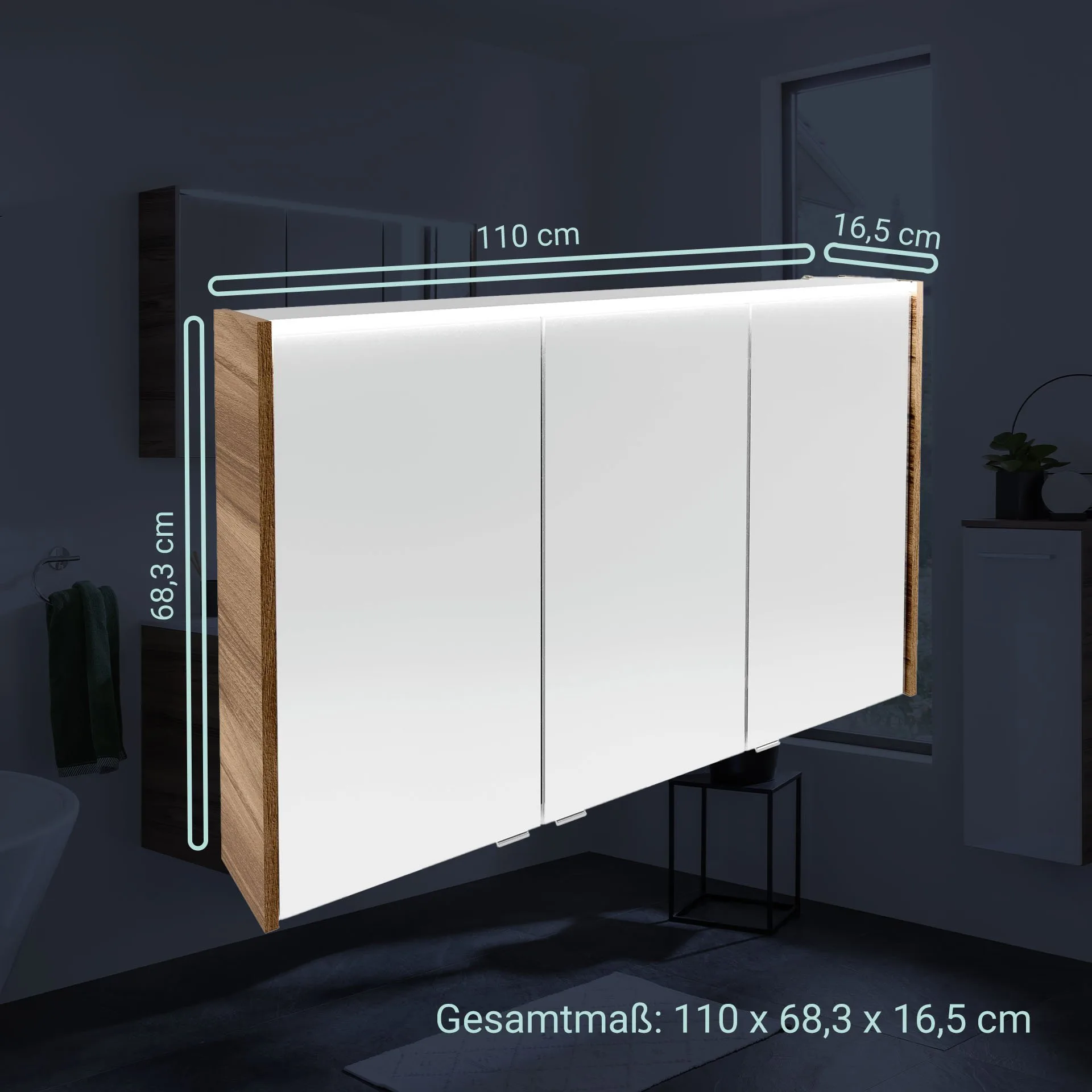 FACKELMANN VERONA LED Spiegelschrank 110 cm breit, Braun Dunkel