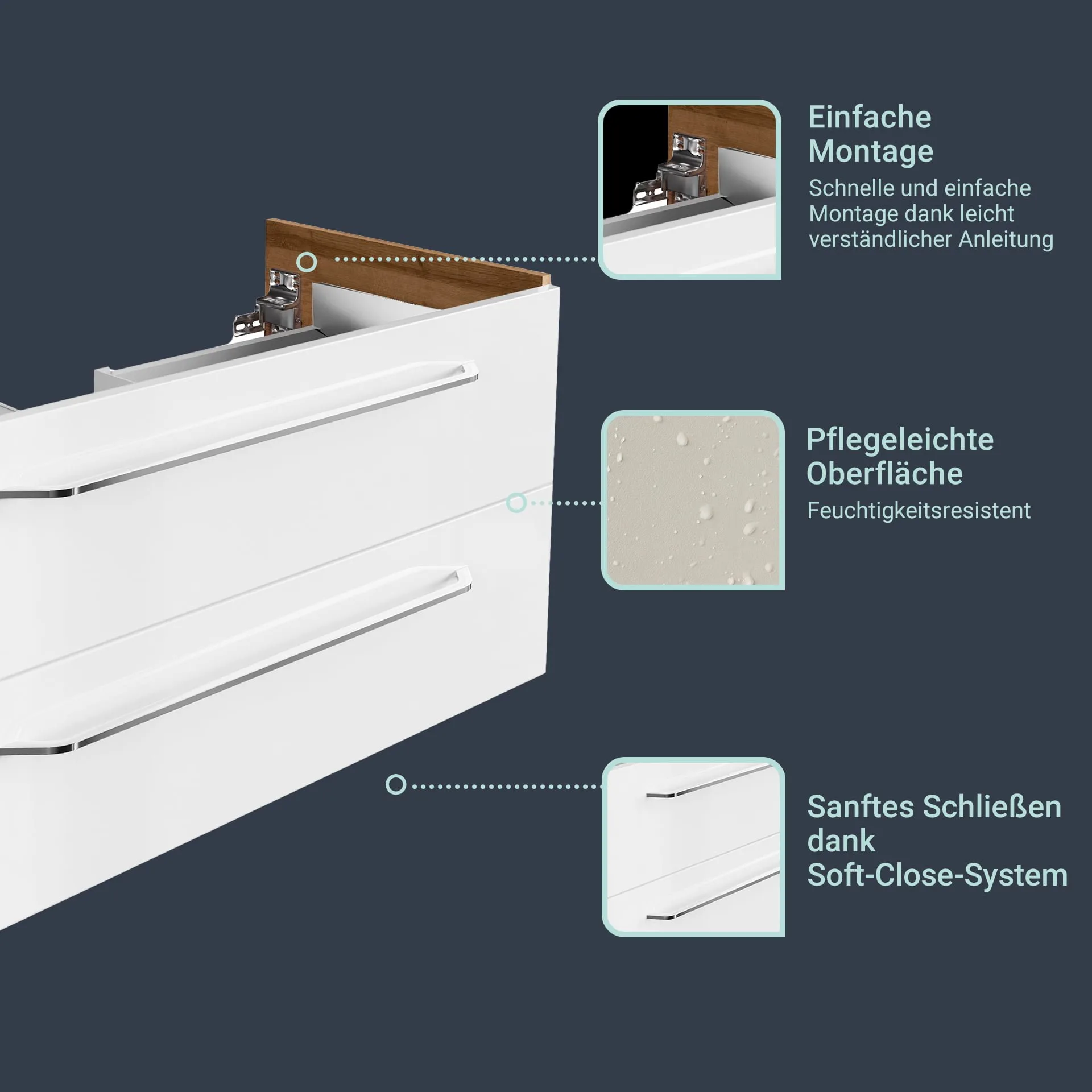 FACKELMANN MILANO Waschbeckenunterschrank 100 cm breit, Weiß/Braun hell
