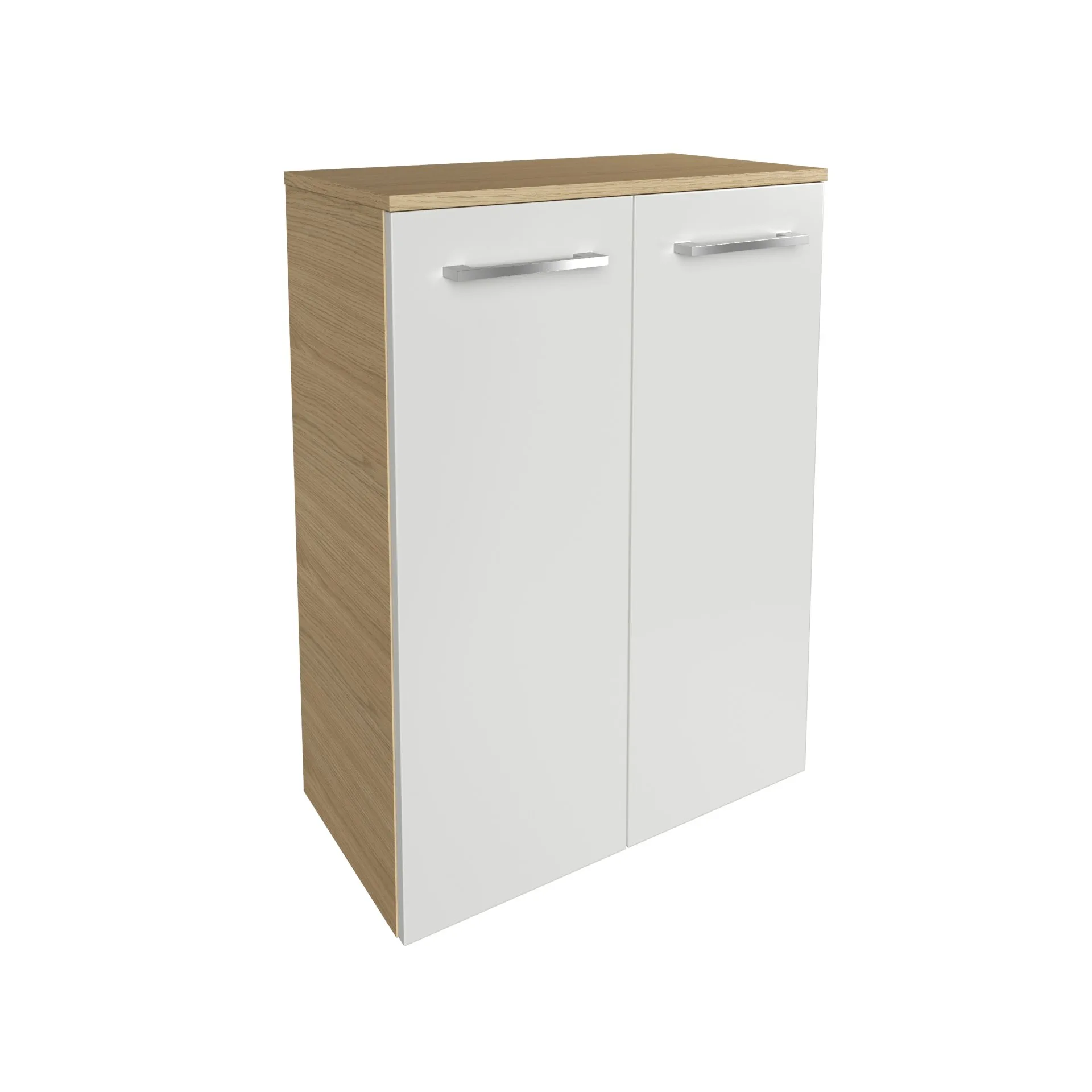 FACKELMANN B.STYLE Doppel Midischrank 60 cm, Weiß/Braun mit Wäschekorb