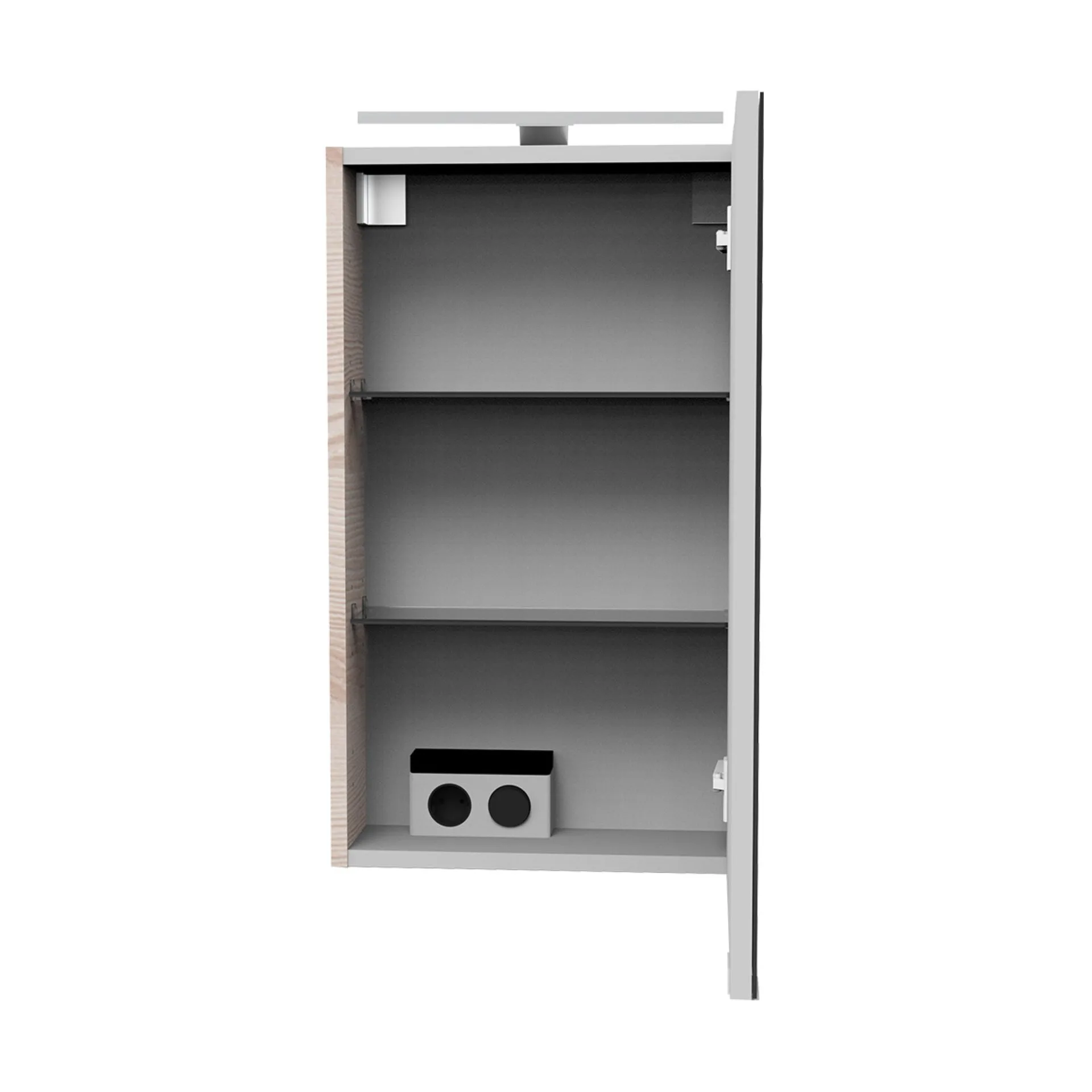 FACKELMANN SBC B.CLEVER Gäste WC Spiegelschrank 40 cm breit, Braun hell, Türanschlag rechts + Aufsatzleuchte